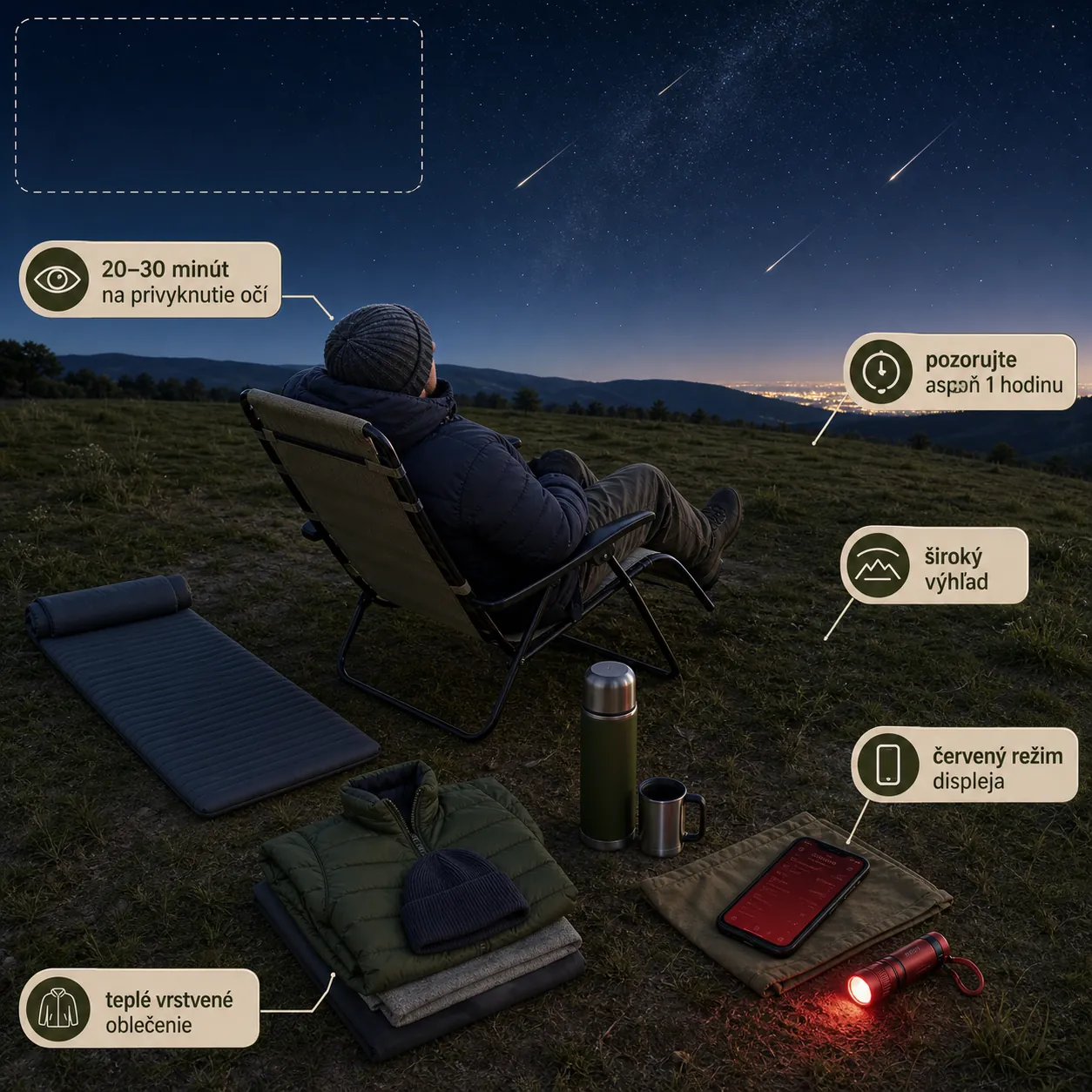 practical setup for observing a meteor shower from a dark location