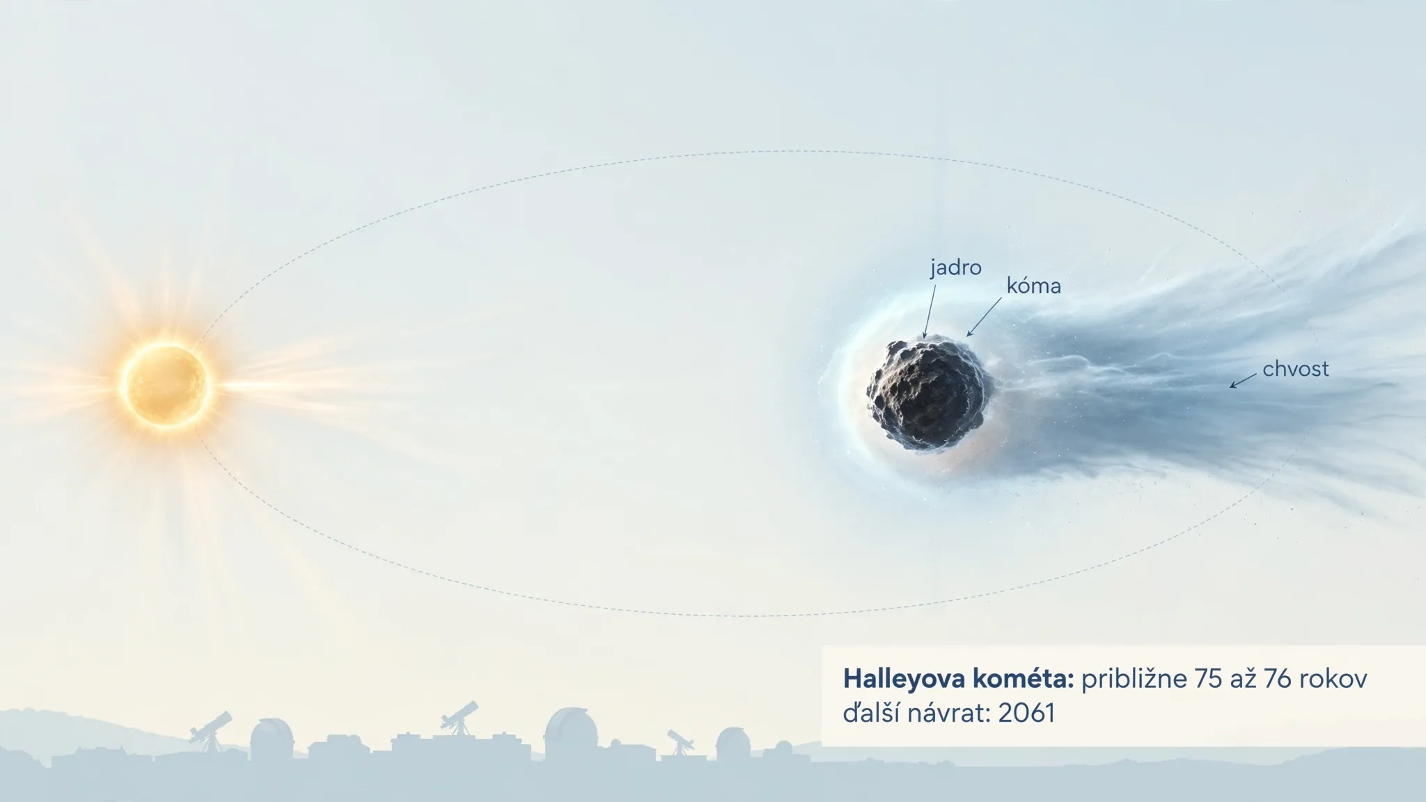 comet structure and orbit above a bright observatory horizon