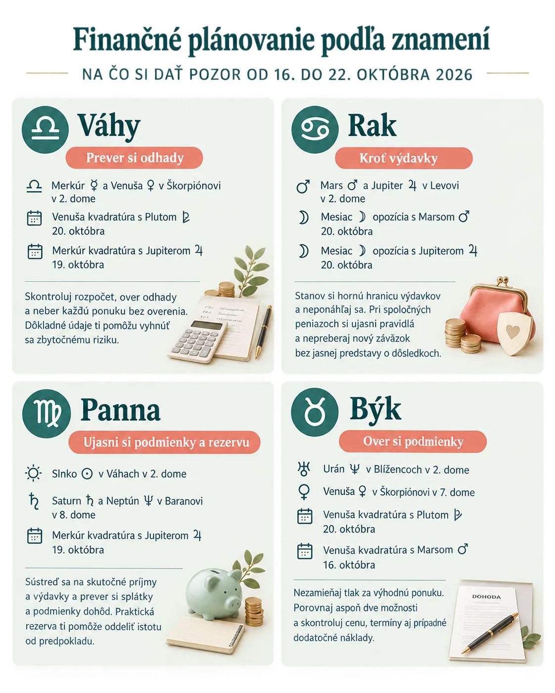 financial planning infographic for Libra Cancer Virgo and Taurus from October 16 to 22 2026
