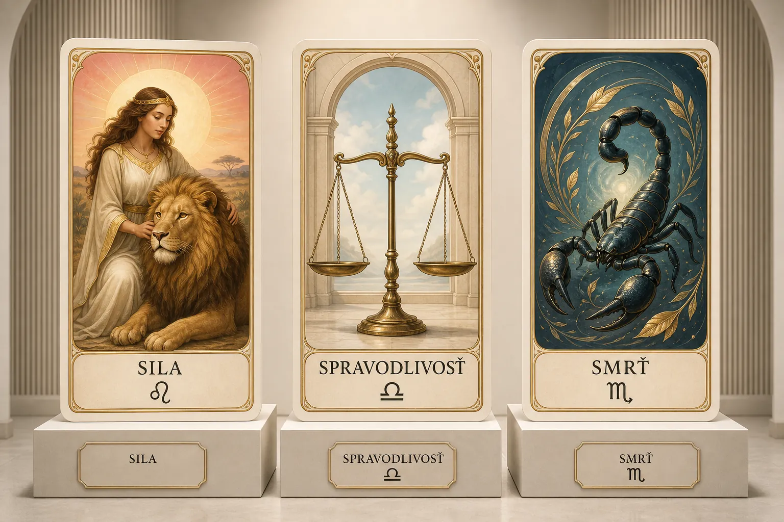 three tarot archetypes linked with Leo Libra and Scorpio