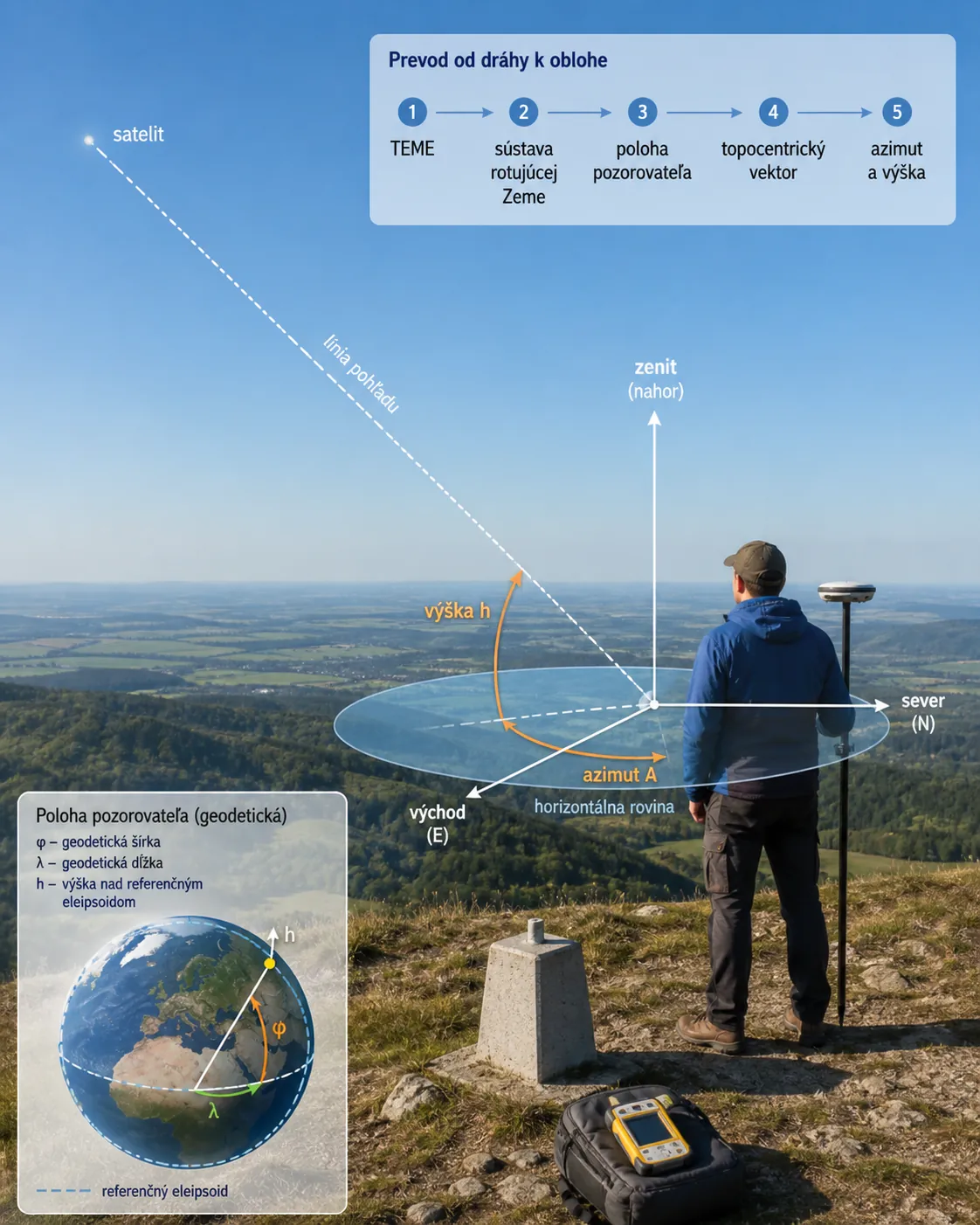 coordinate transformation from satellite orbit to local azimuth and elevation