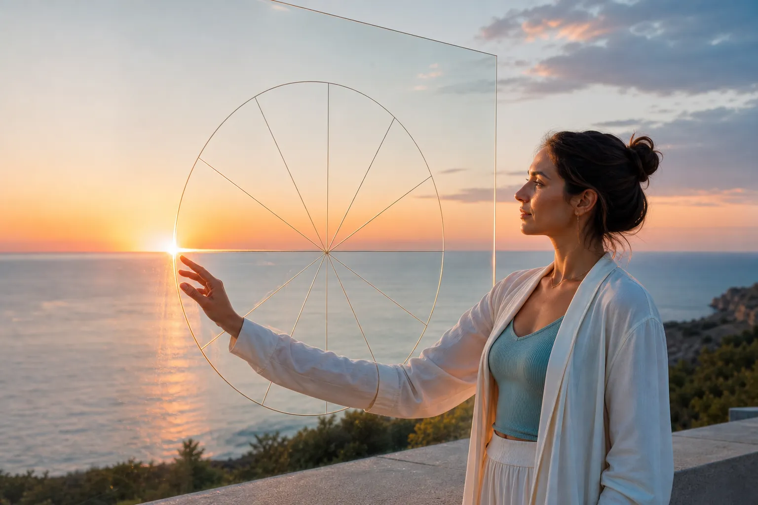 východ slnka nad horizontom prepojený s astrologickým kruhom