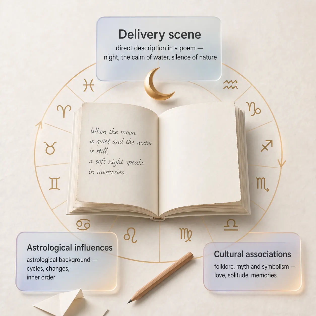reader annotating a poem with three layers of celestial interpretation