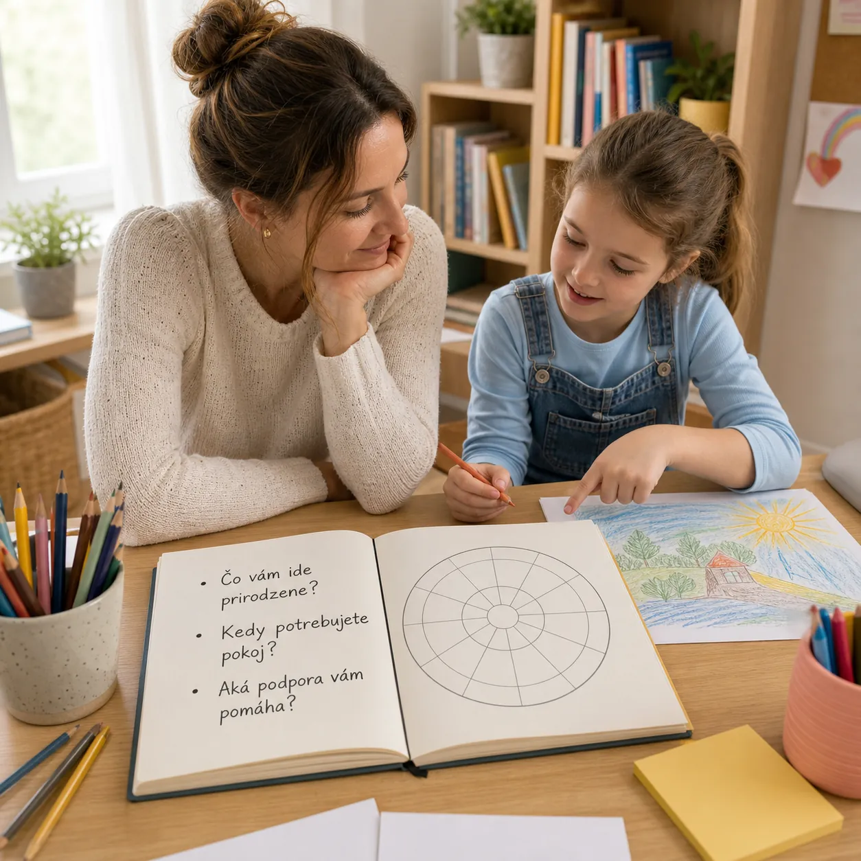 parent and child discussing strengths with an astrology journal