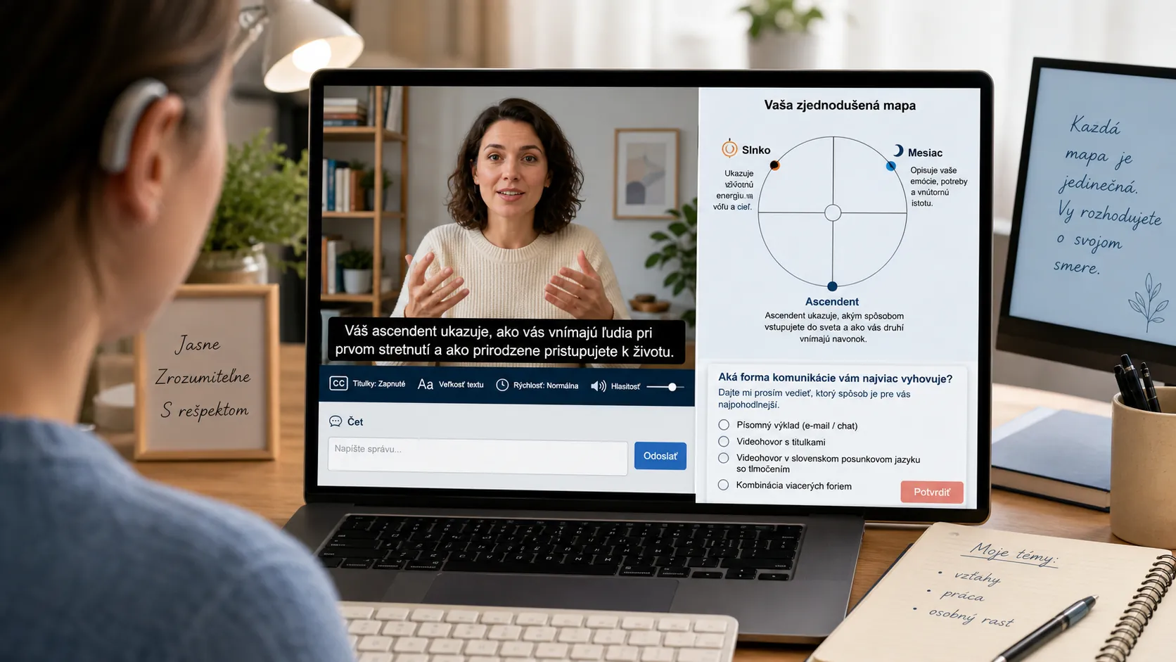 accessible astrology video consultation with Slovak subtitles