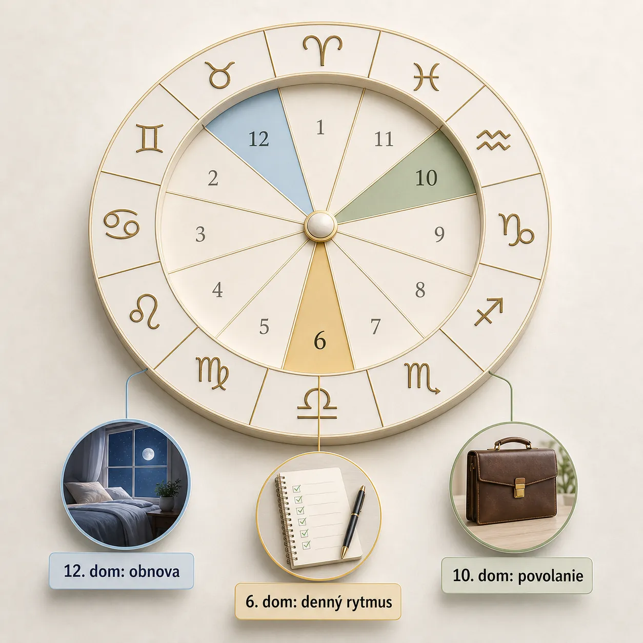 bright zodiac house wheel explaining daily routines work and rest