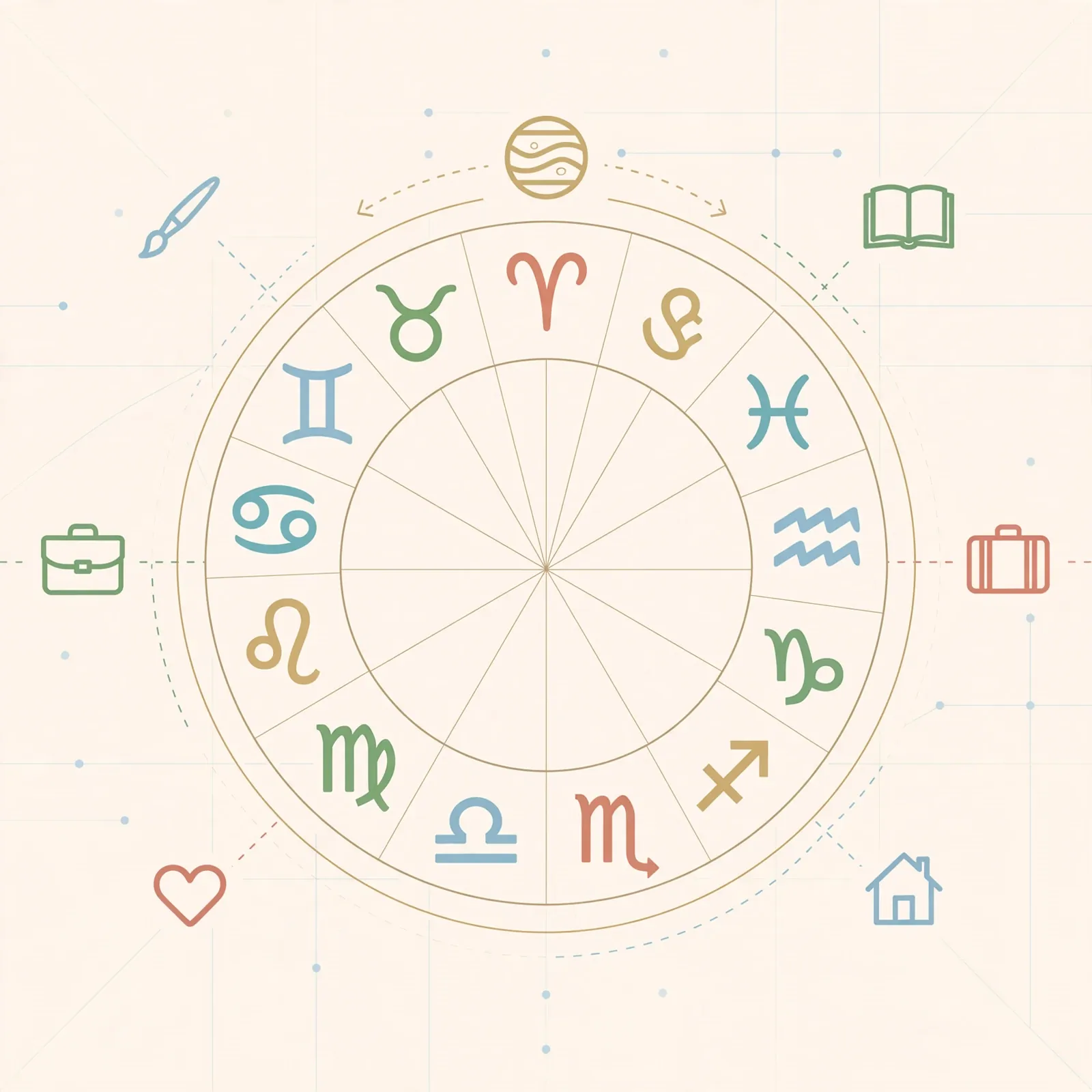 clean infographic of jupiter moving through twelve zodiac signs