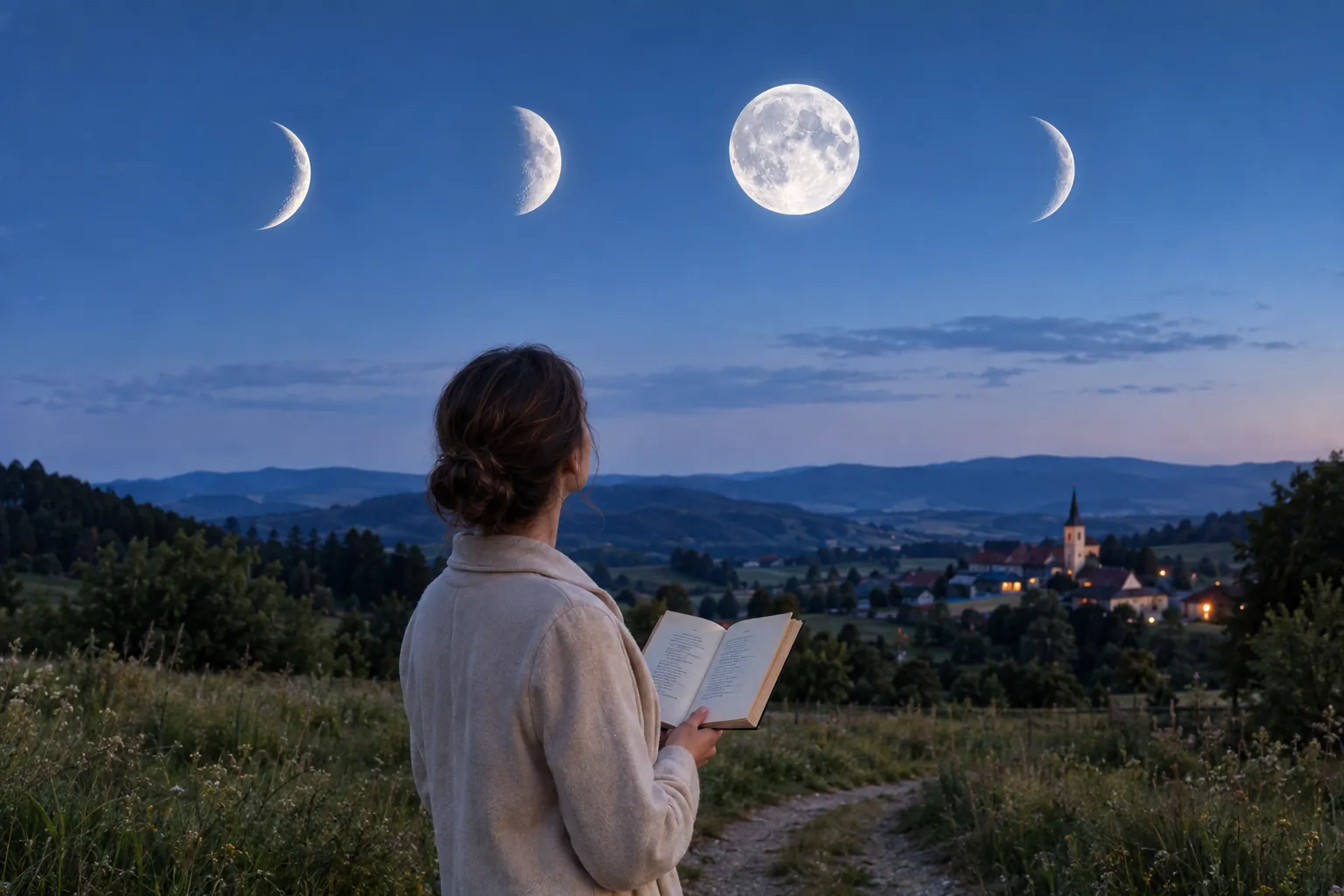 moonlit Slovak landscape with a poetry notebook