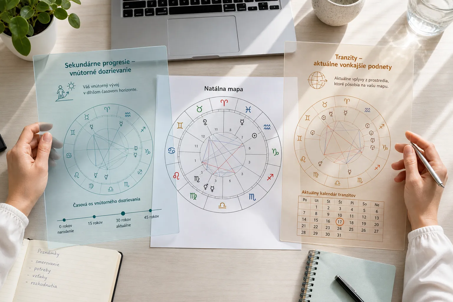 comparison of inner progressions and external planetary transits