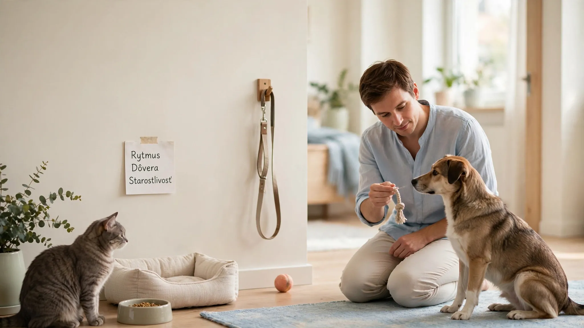 calm morning routine with a dog and a cat