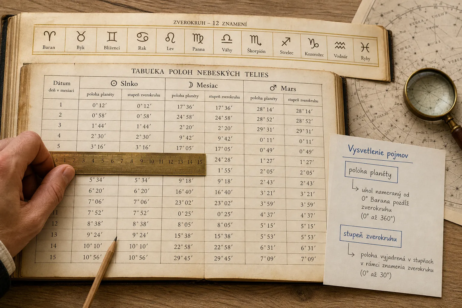 historical astronomical tables and zodiac calculations