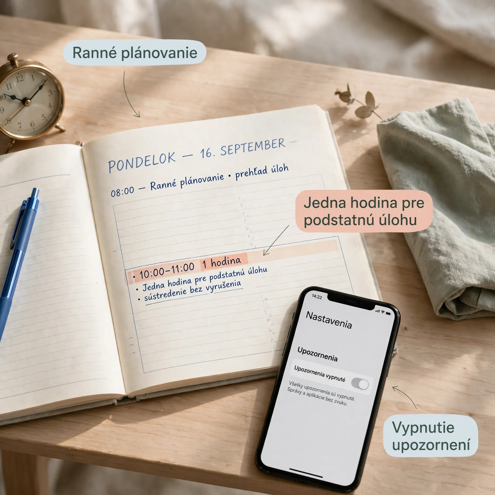 calm boundary setting routine with calendar and phone