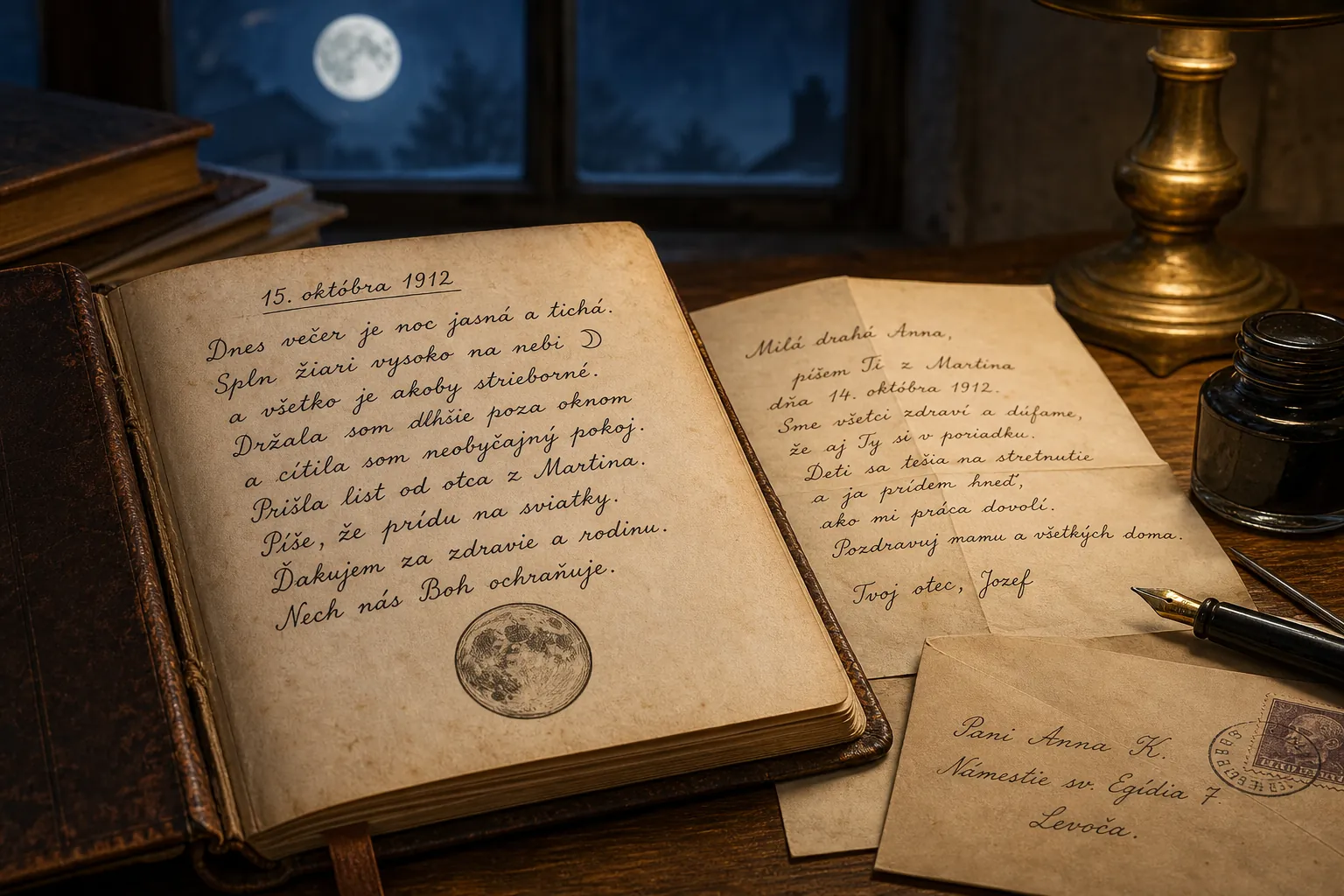 historic handwritten diary beside a moon calendar