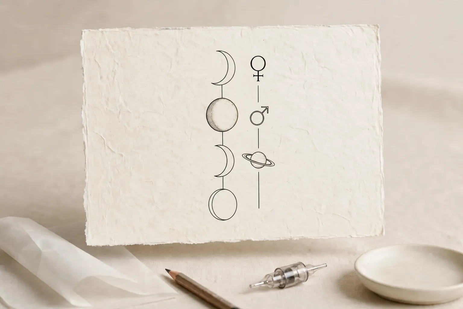moon phases and planetary glyphs tattoo concept