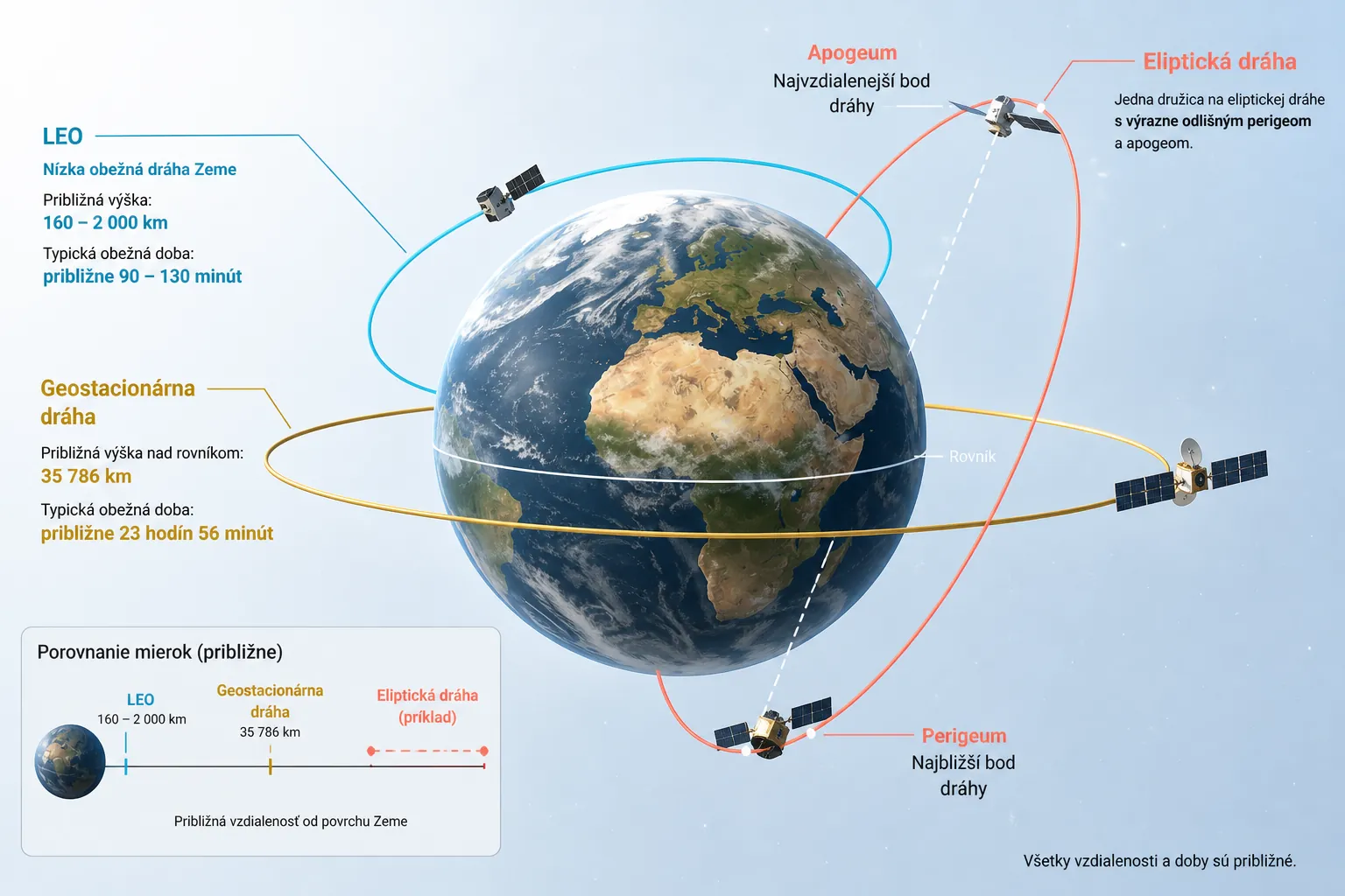 comparison of low Earth geostationary and elliptical satellite orbits