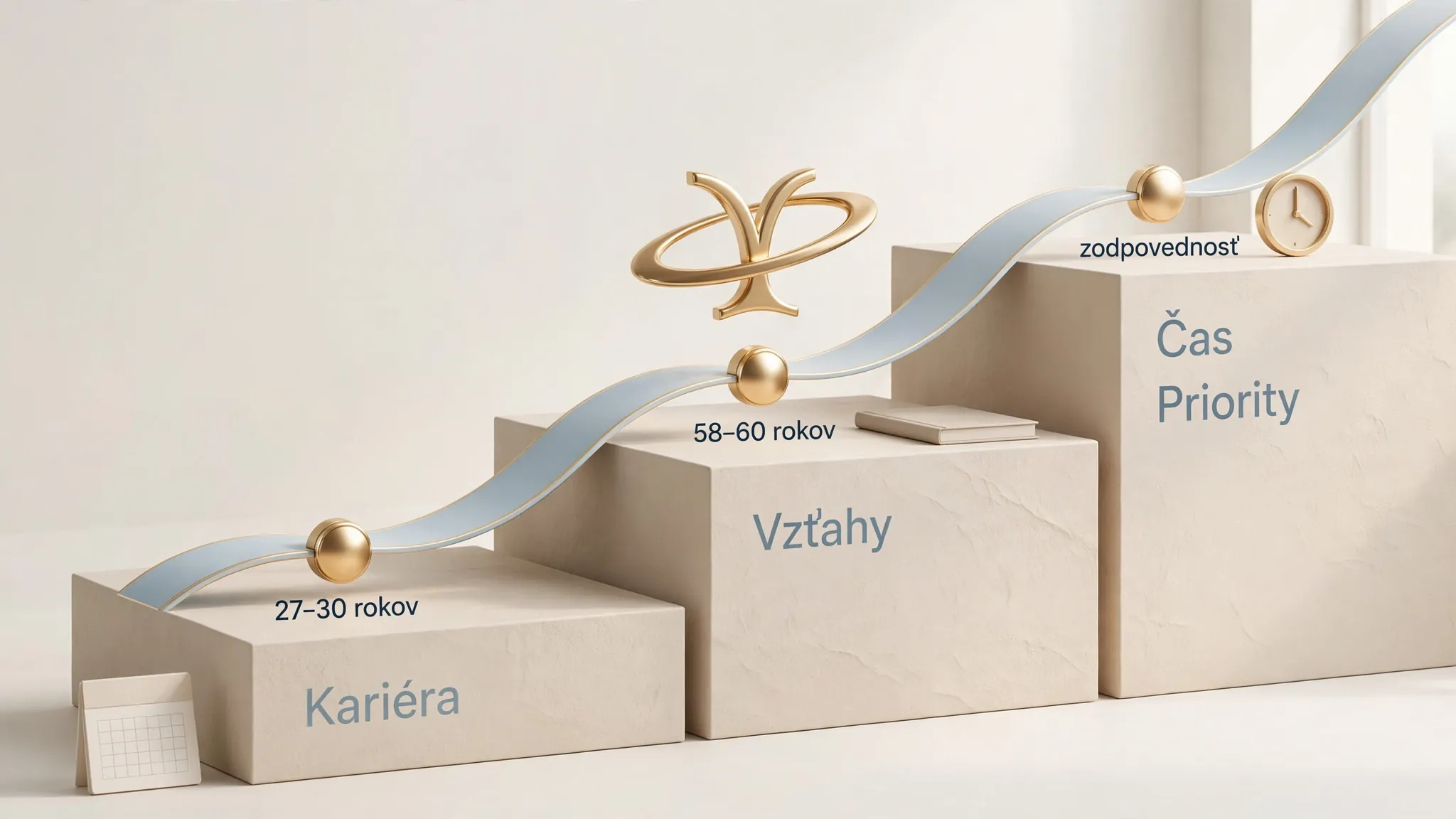 bright three-dimensional astrology timeline with Saturn return milestones