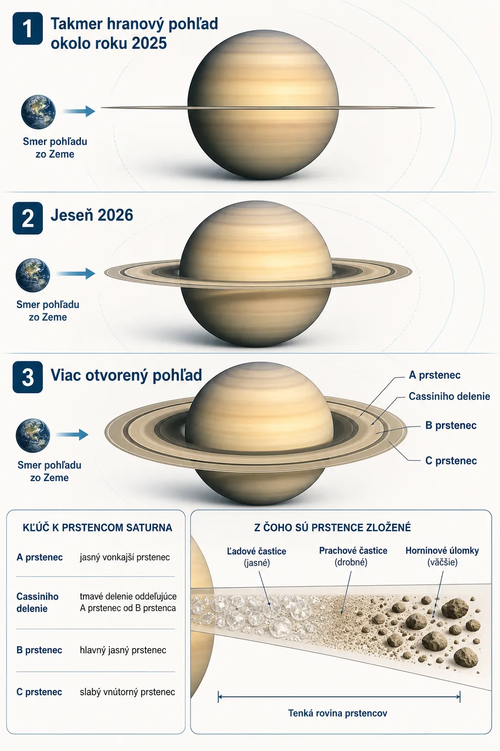 how Saturn's rings change from edge-on to open view