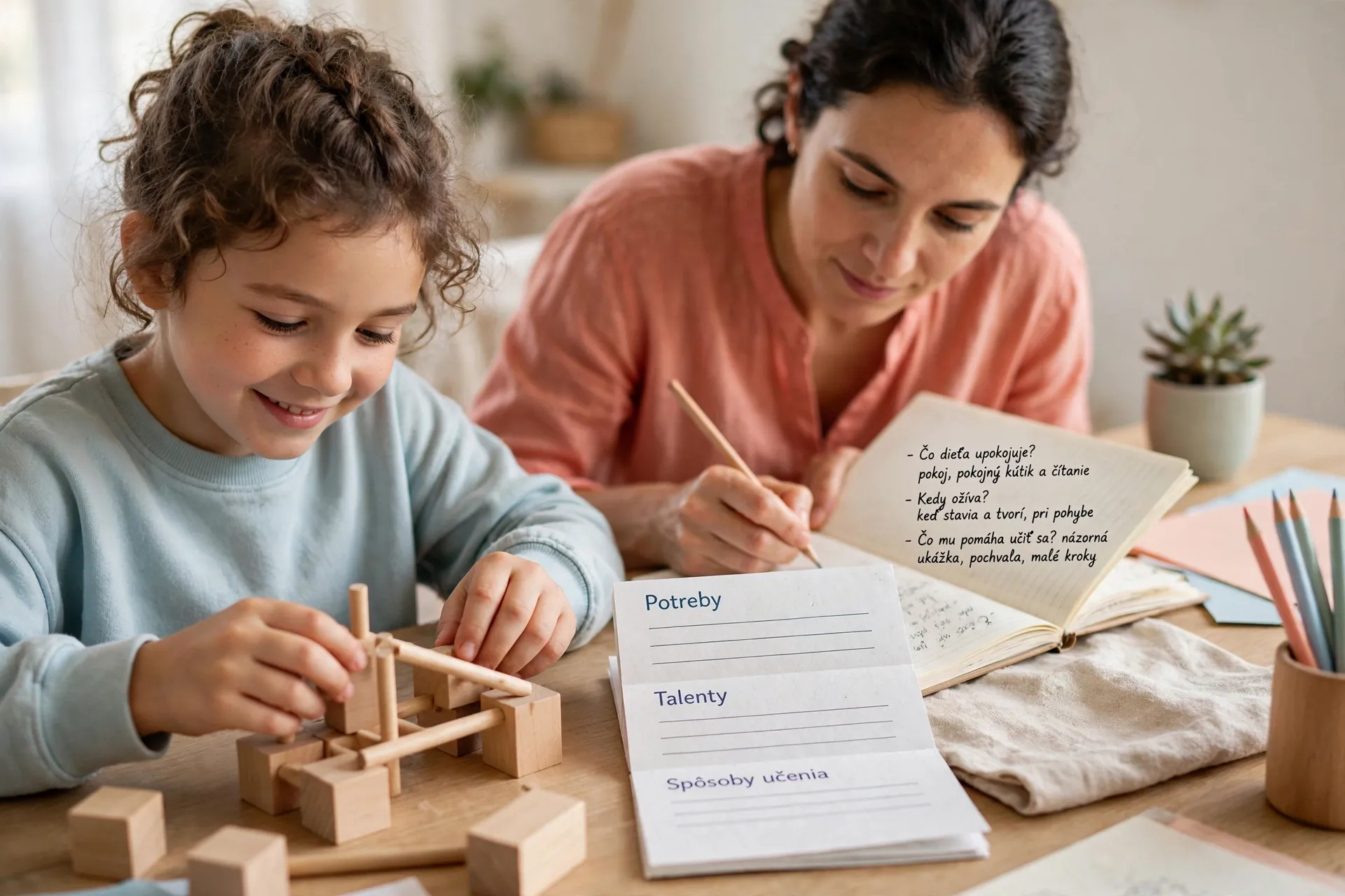 parent and child observing a birth chart together