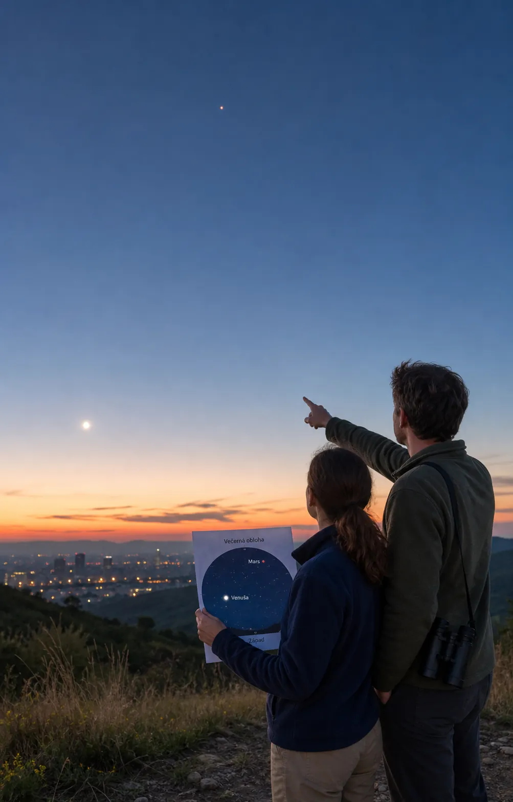 Venus and Mars visible in a bright evening sky