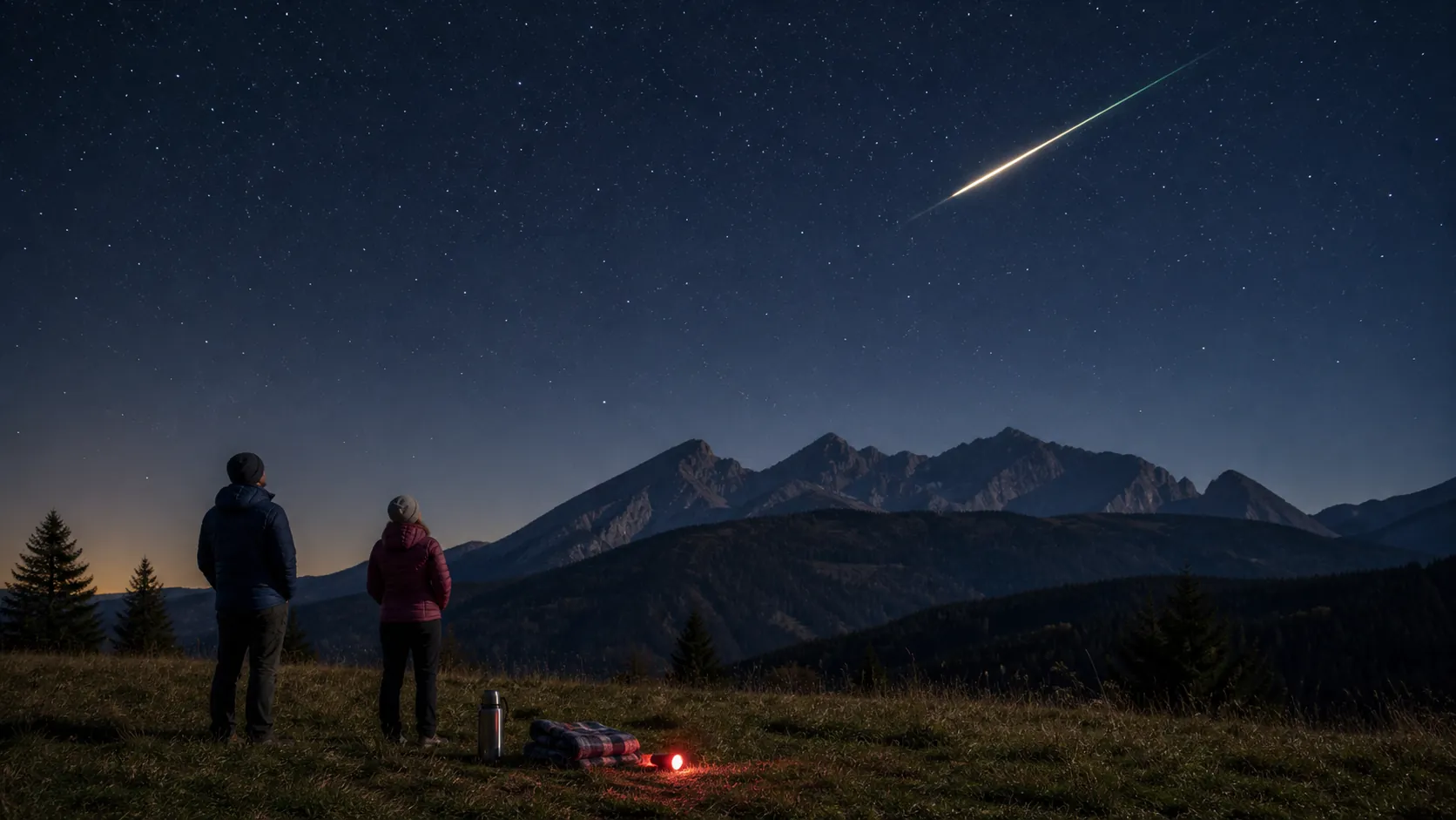 bright meteor above Slovak mountain landscape