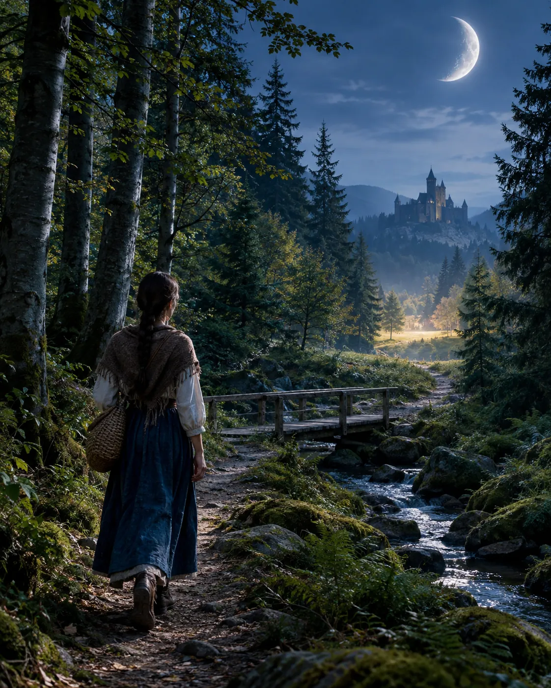 moonlit folk tale journey through a Slovak forest