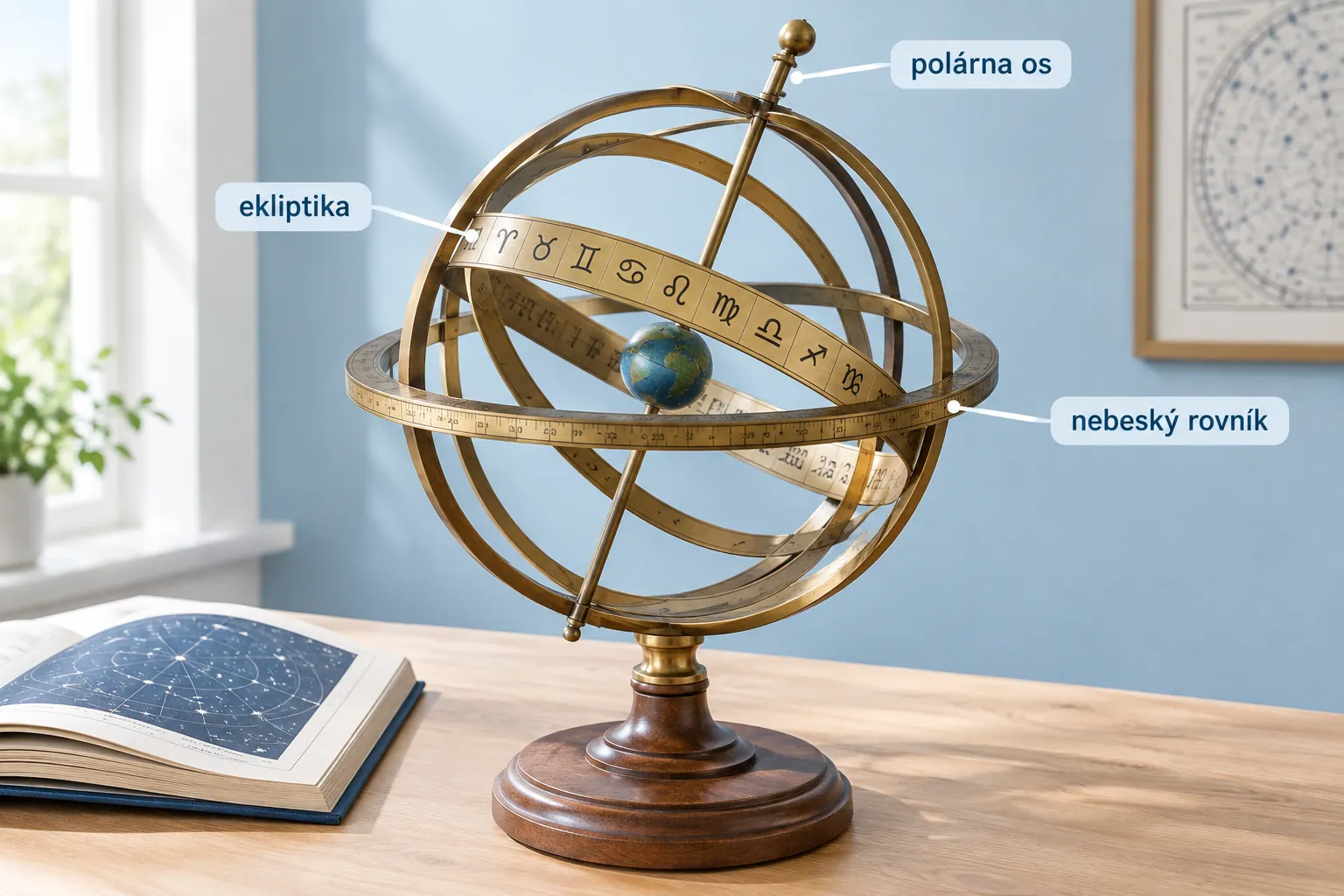 armillary sphere with ecliptic and zodiac signs