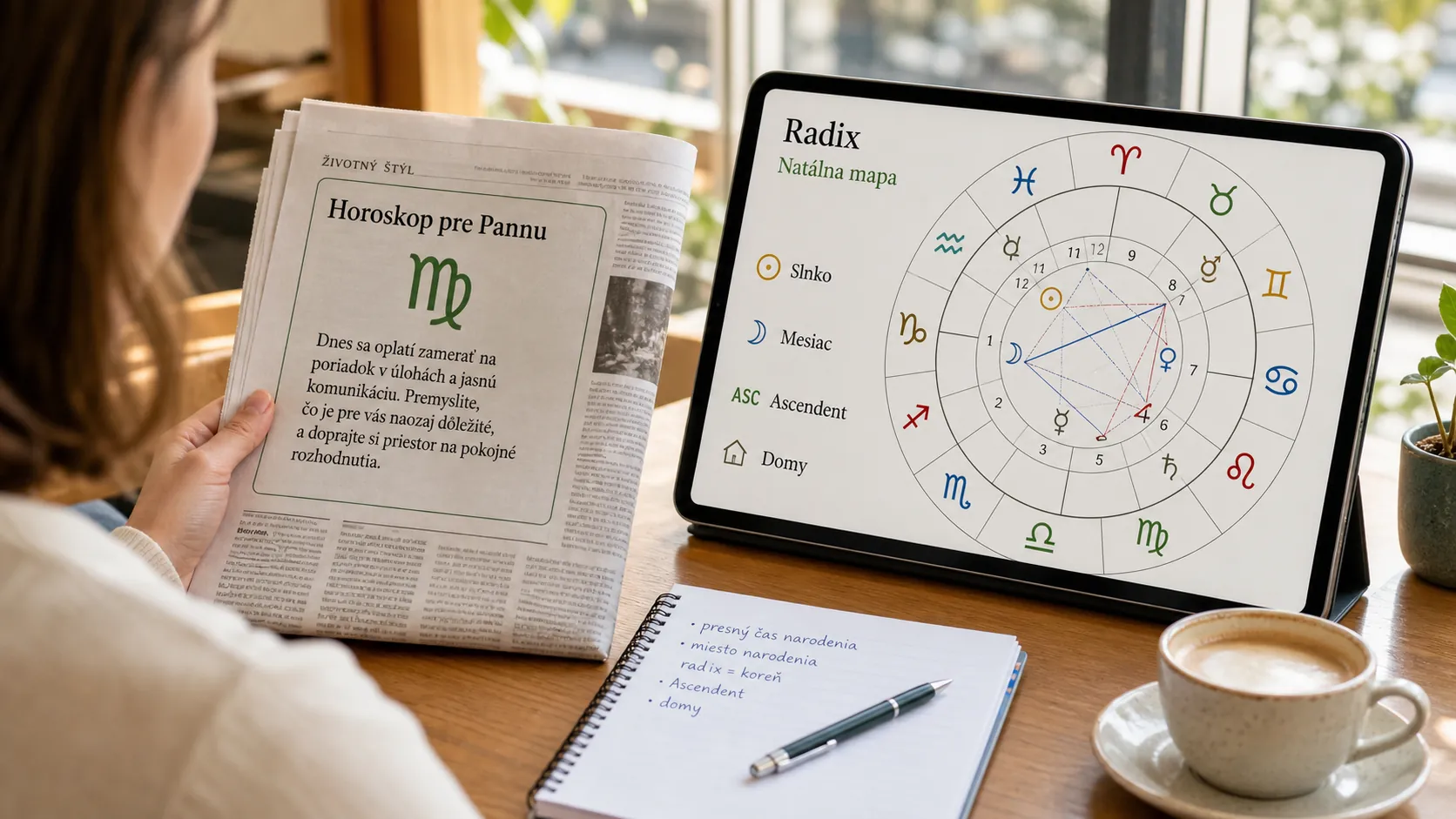 modern comparison of a newspaper sun sign horoscope and a personal birth chart
