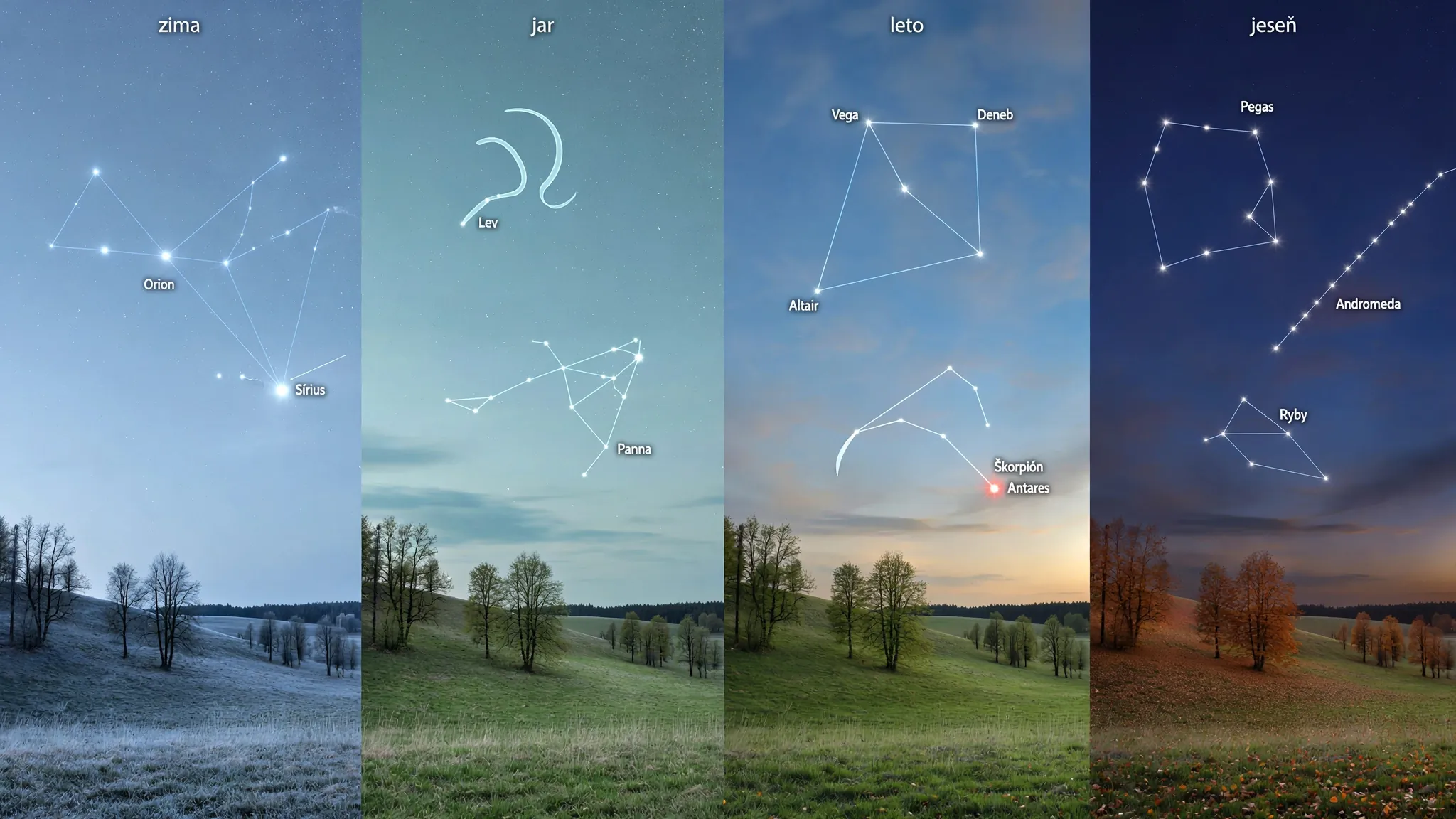 seasonal constellations above a northern horizon
