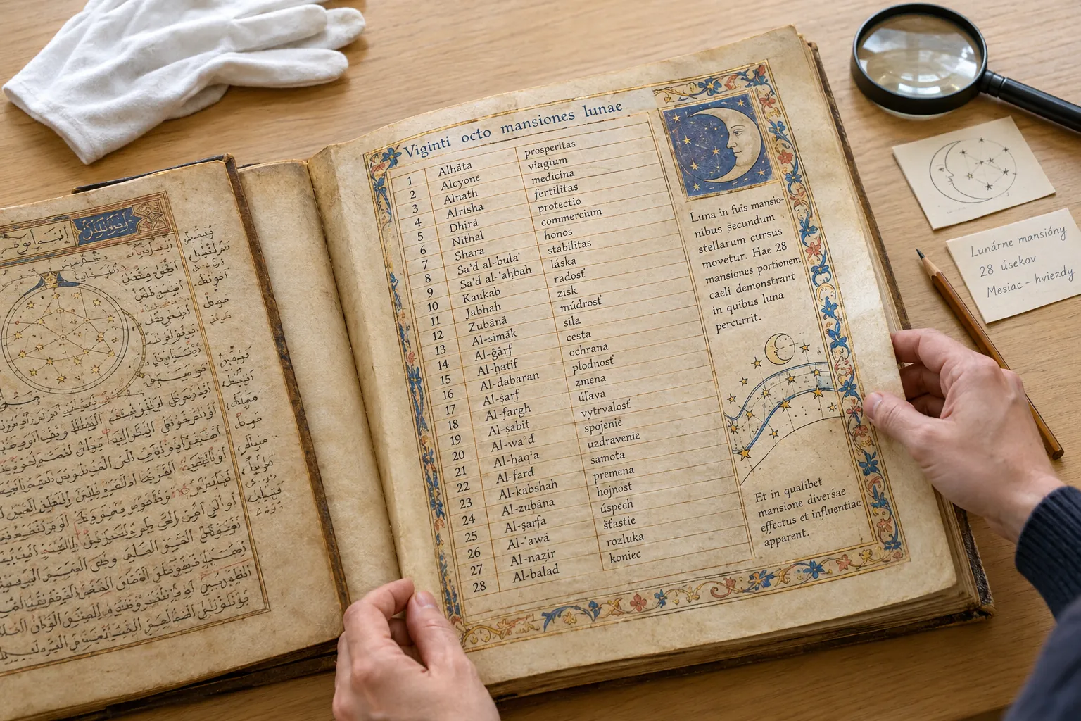 medieval European manuscript with lunar mansion table