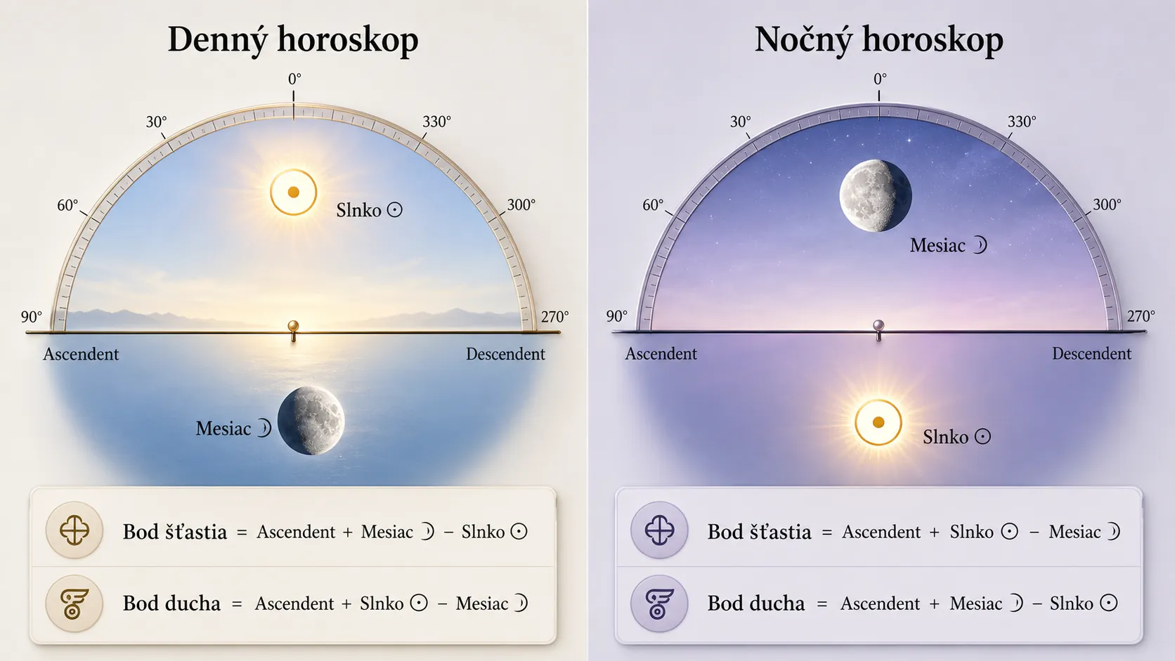 day and night chart sect comparison with Fortune and Spirit lots