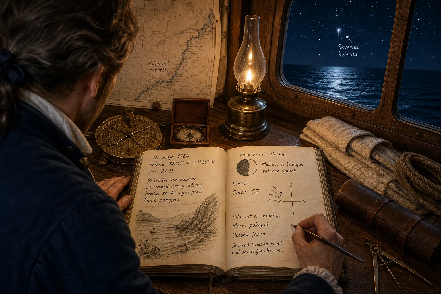 historical traveler recording a starry sky in a journal