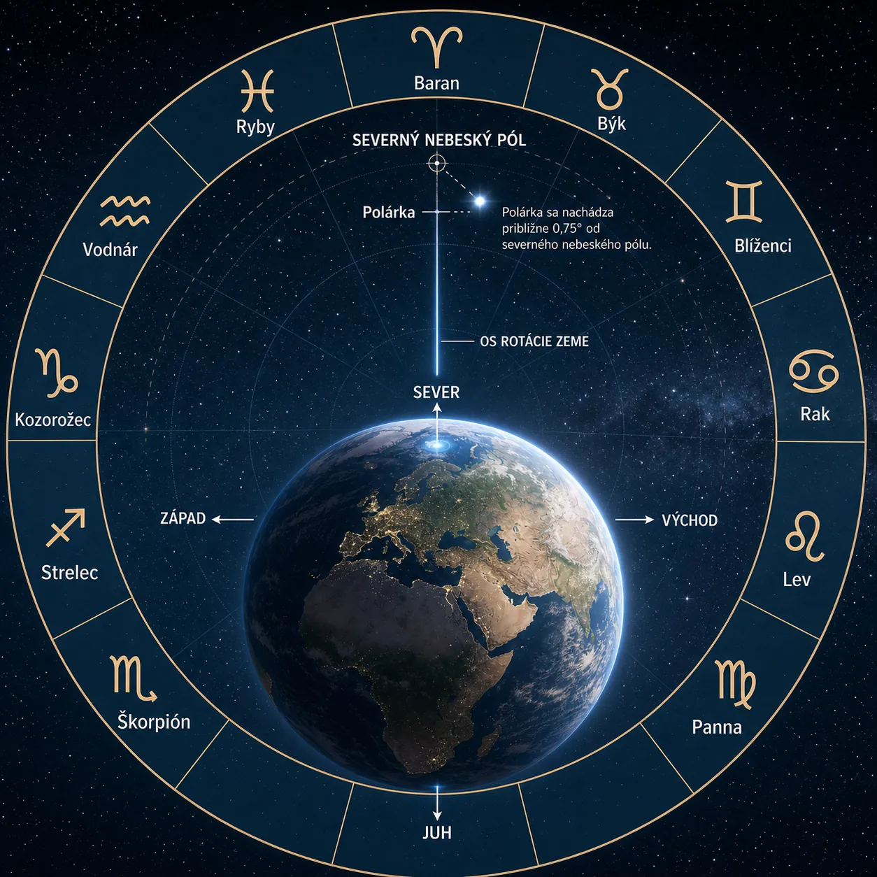 celestial north and zodiac orientation infographic