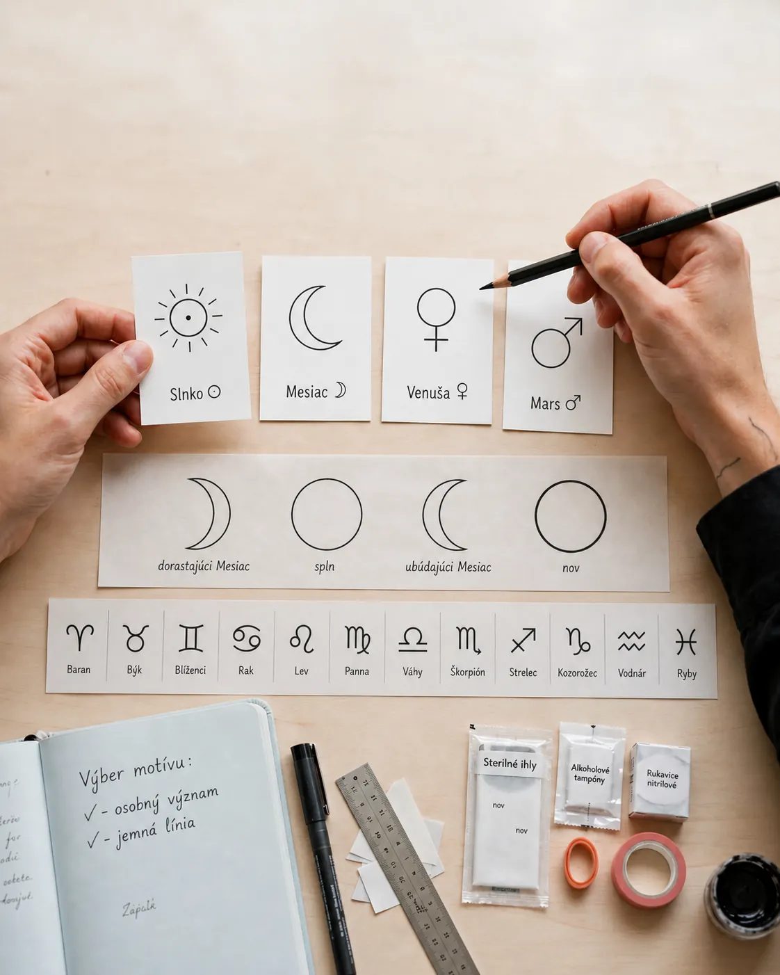tattoo artist discussing astrological symbols with a client