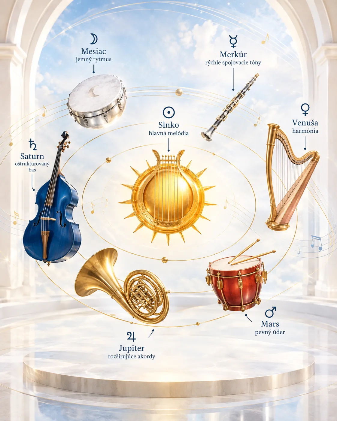 planetary orchestra with seven classical celestial bodies