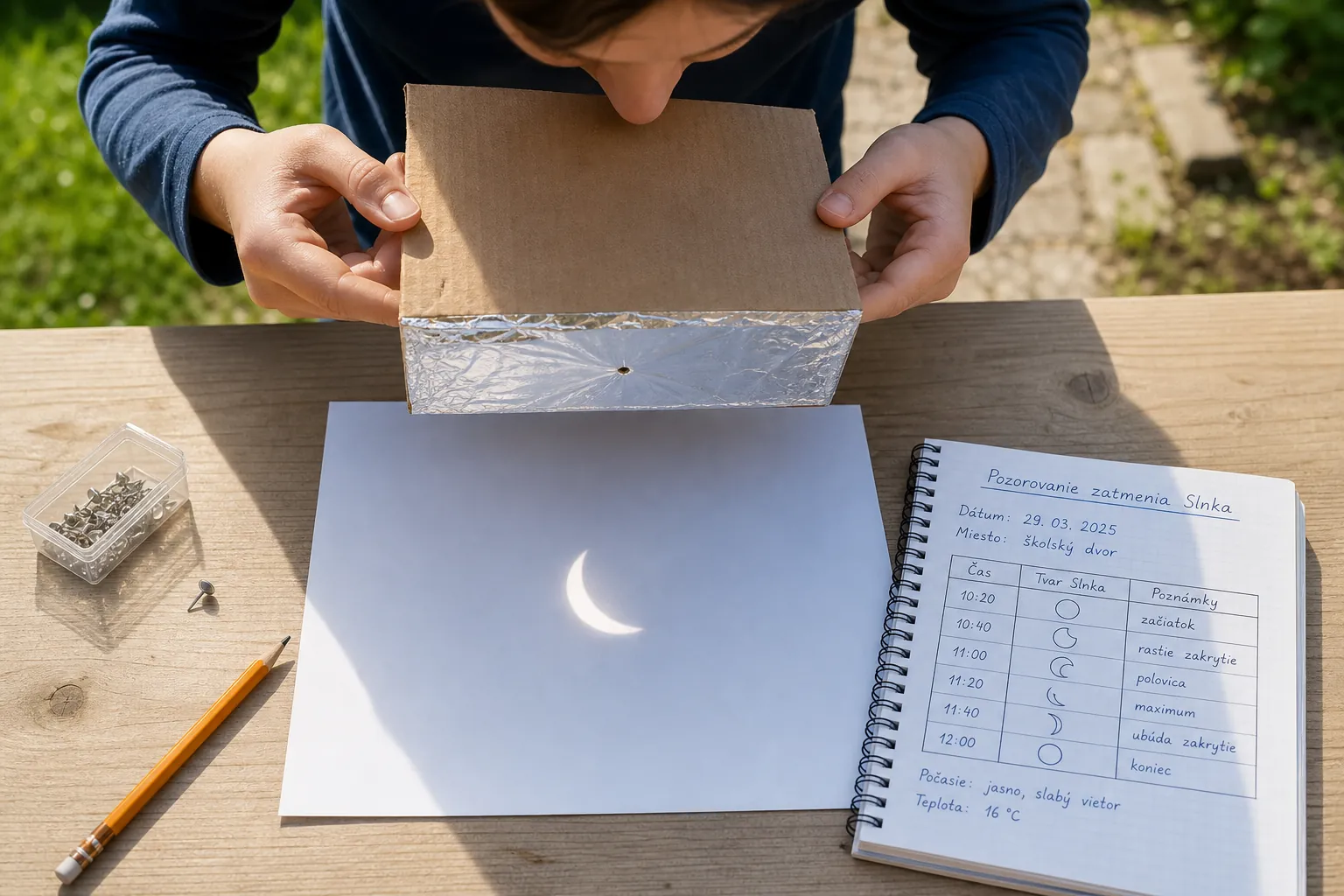 pinhole projection of a partial solar eclipse