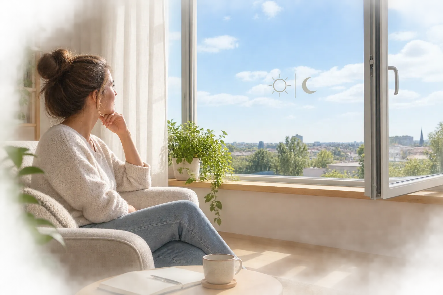 bright window framing the daytime sky