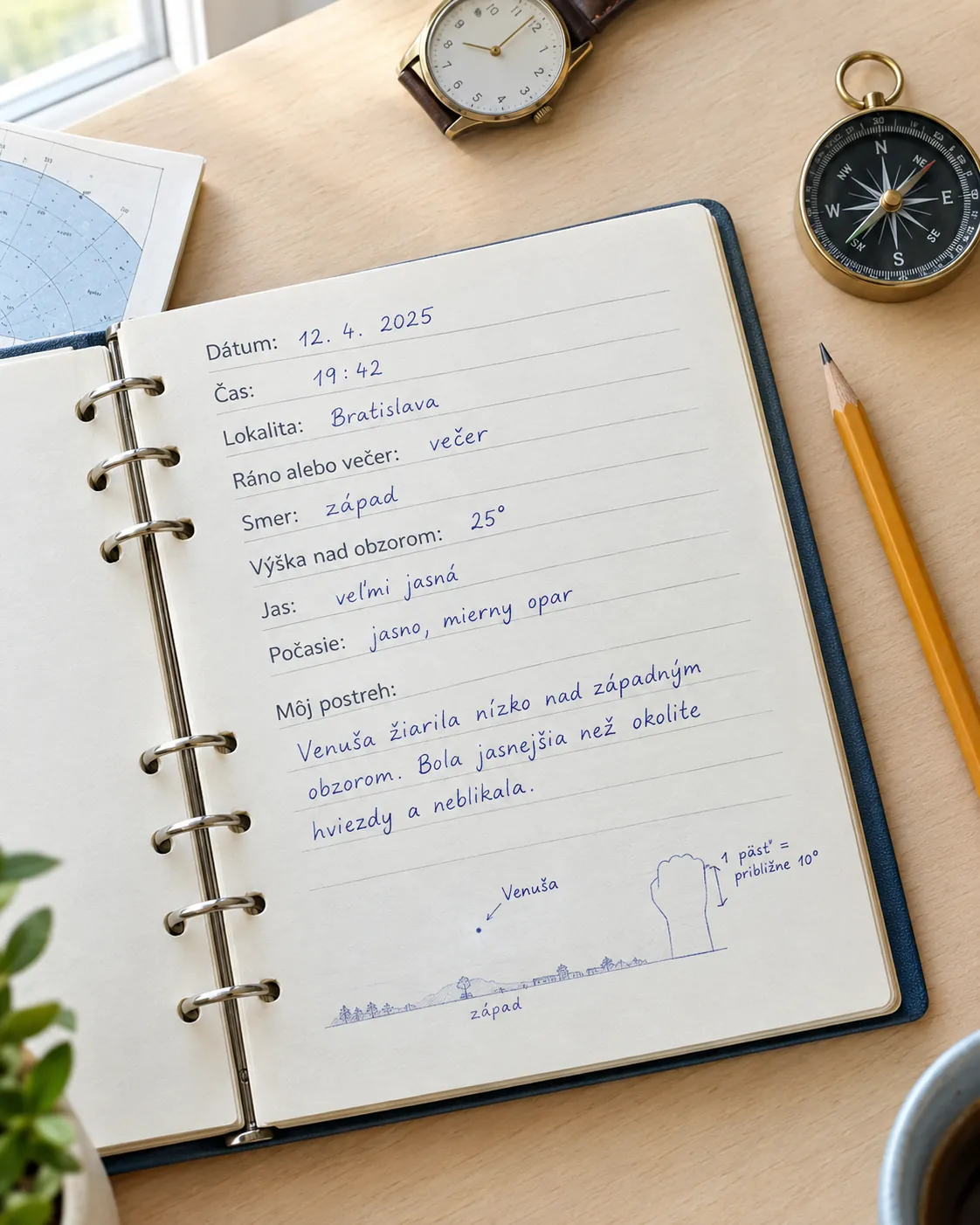 Slovak observation journal for recording Venus sightings