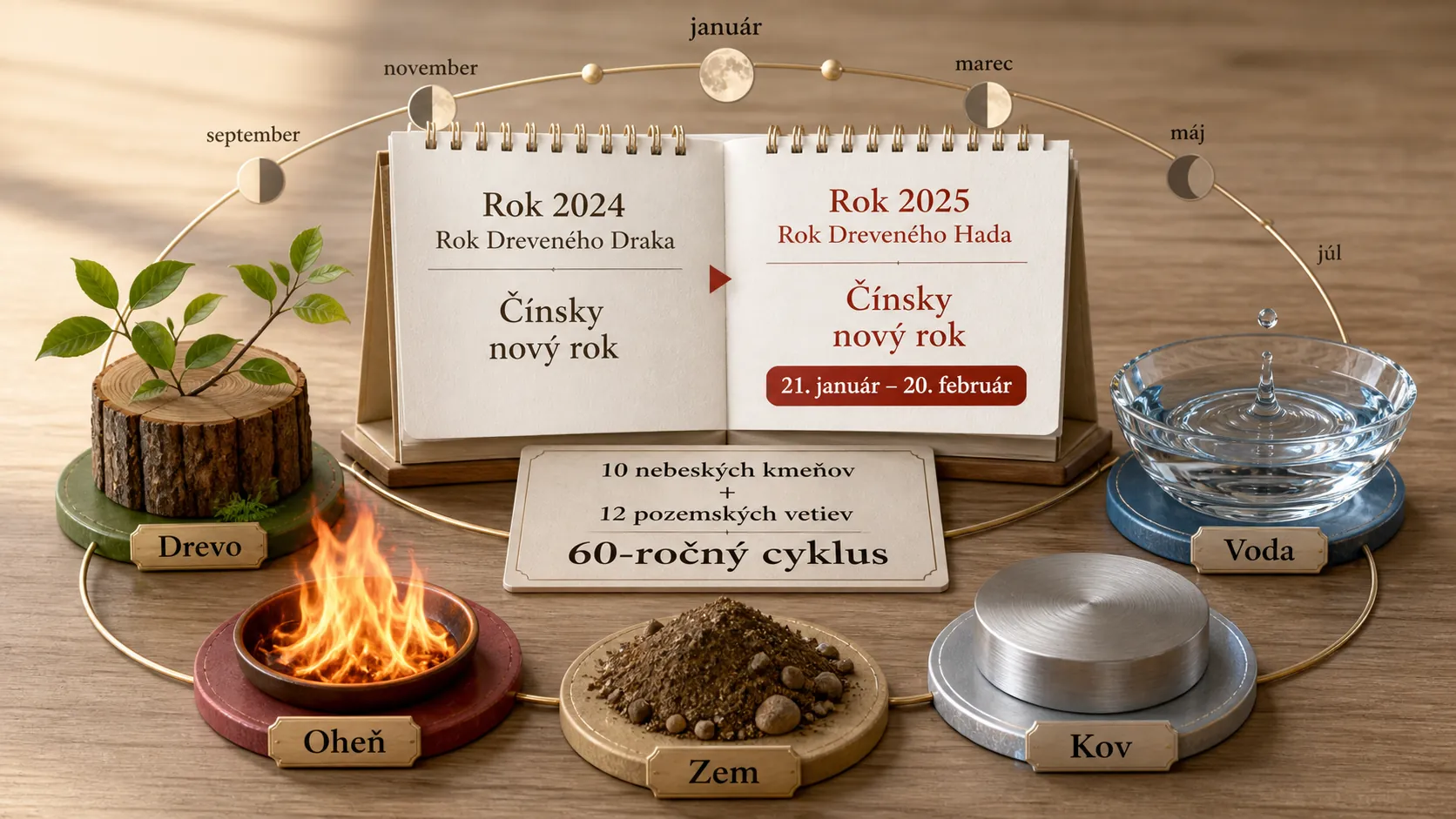 lunisolar calendar with Chinese New Year and five elements