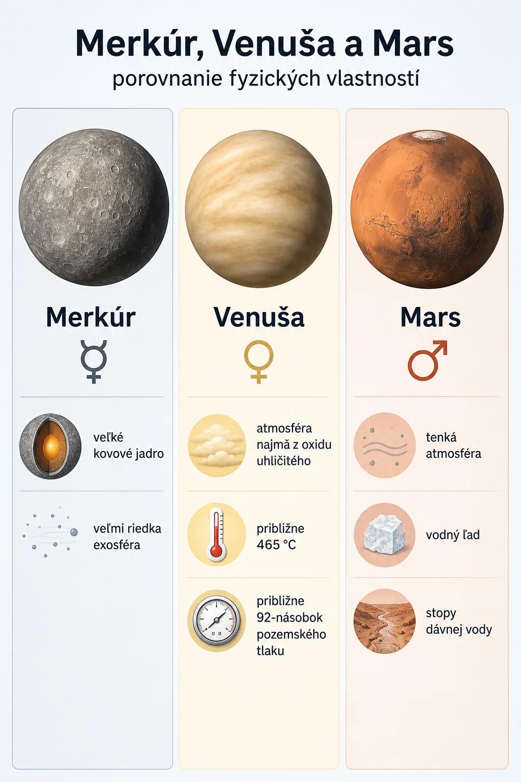 comparison of Mercury Venus and Mars
