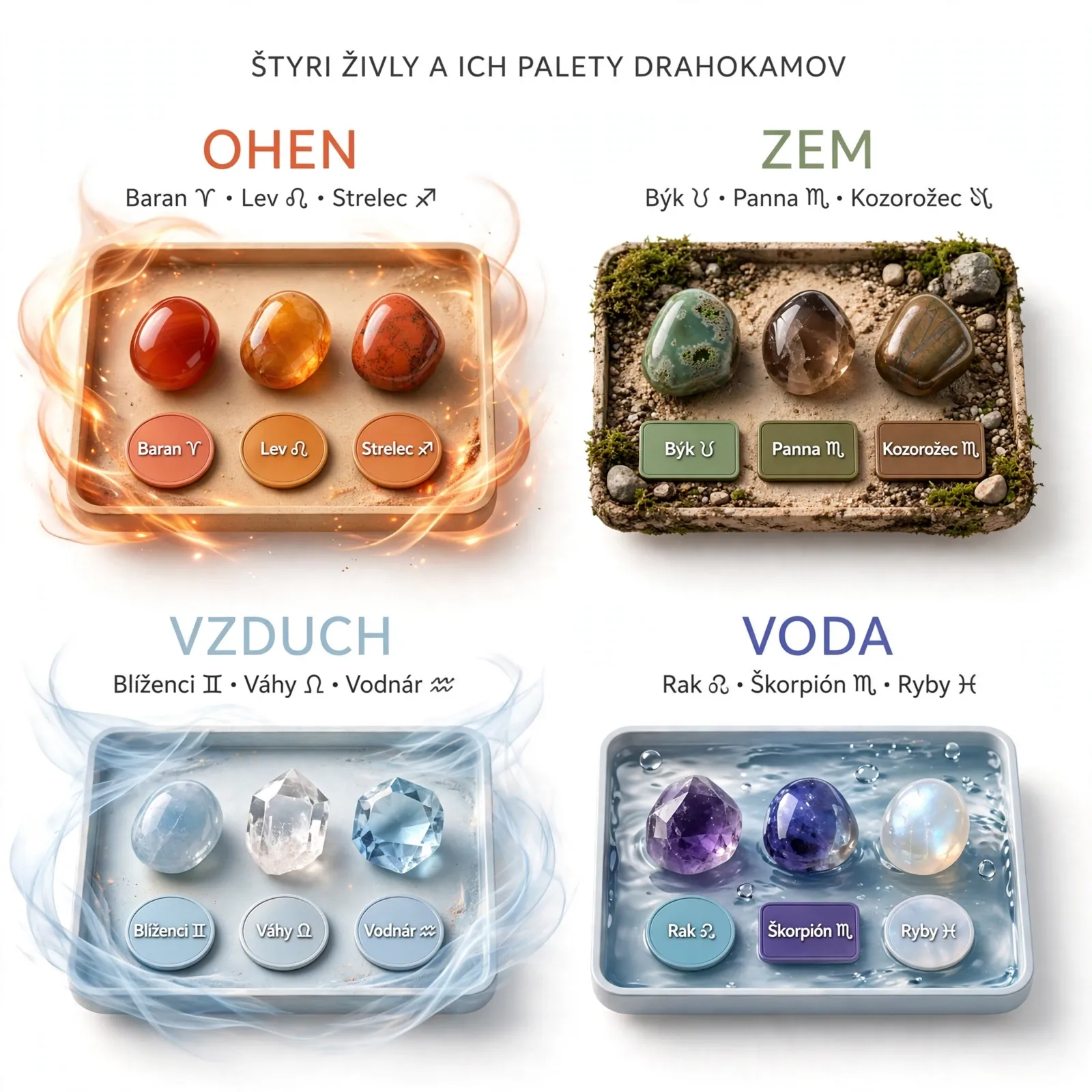 four elements and their zodiac gemstone palettes