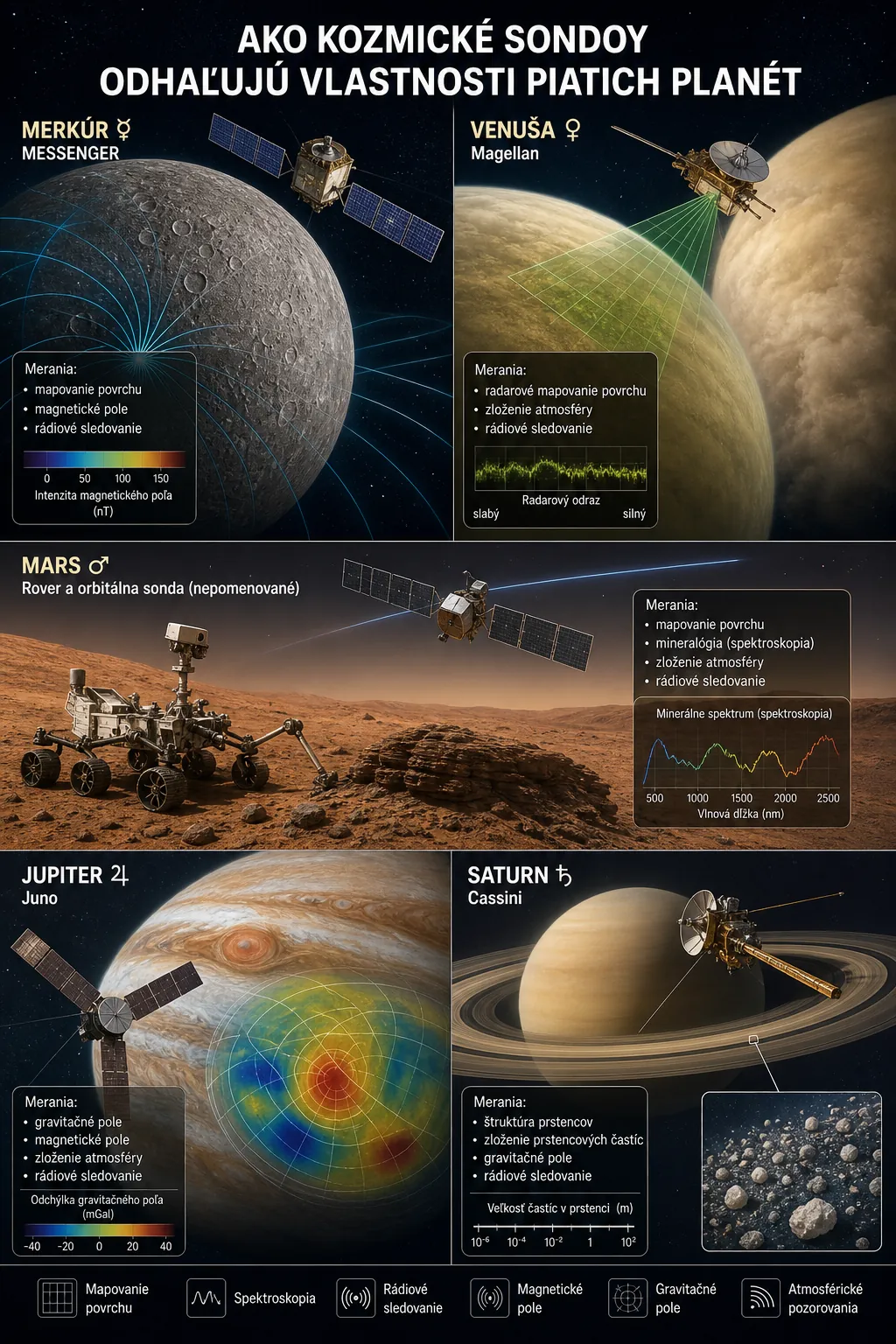 spacecraft observations revealing the measurable properties of five planets