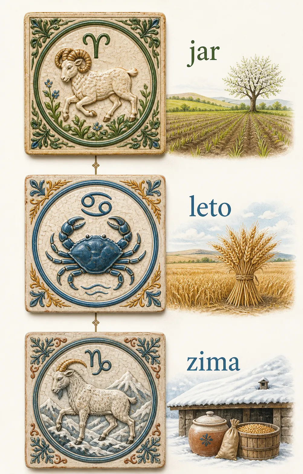 zodiac calendar tiles and seasonal work