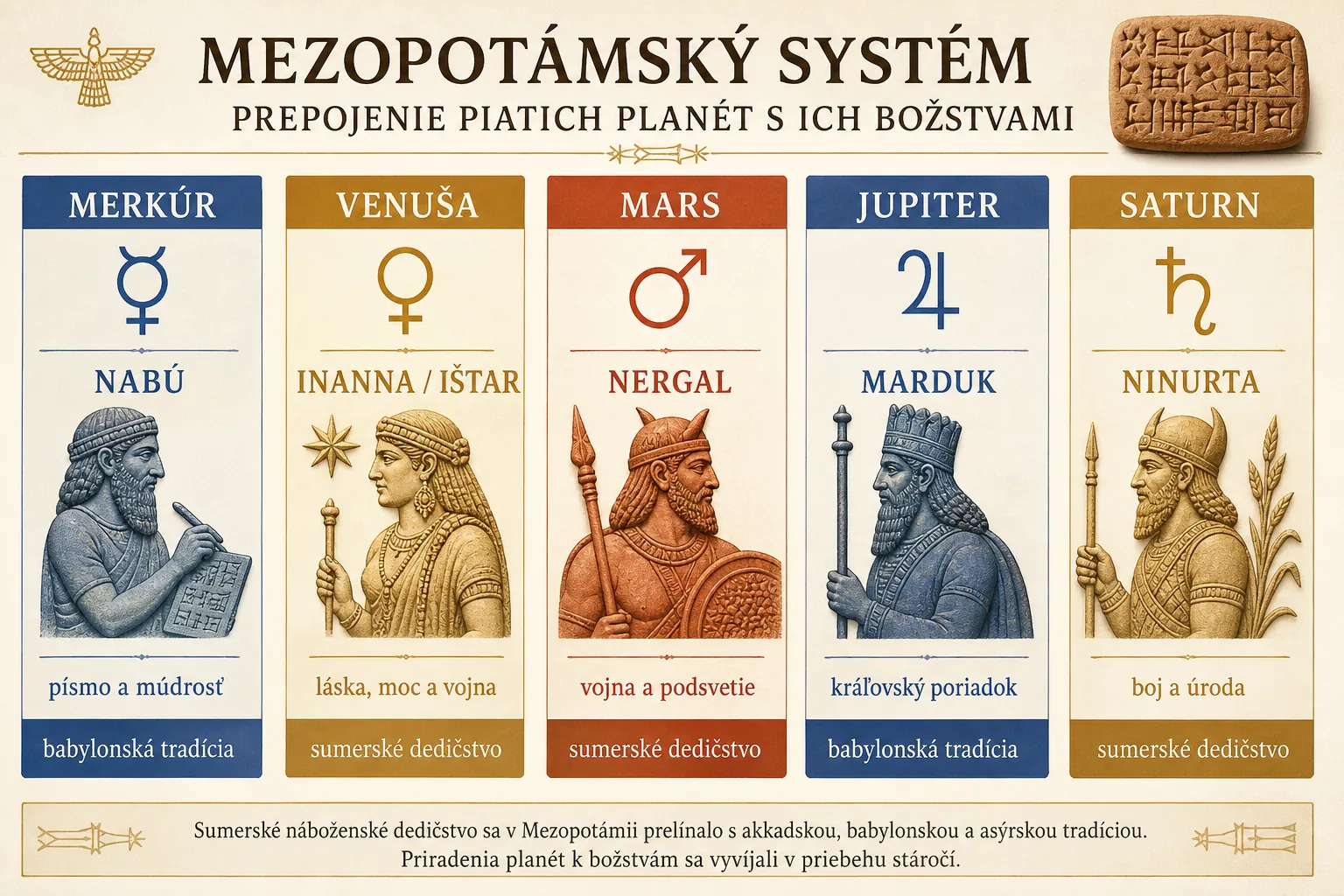 Mesopotamian system linking five planets with their deities