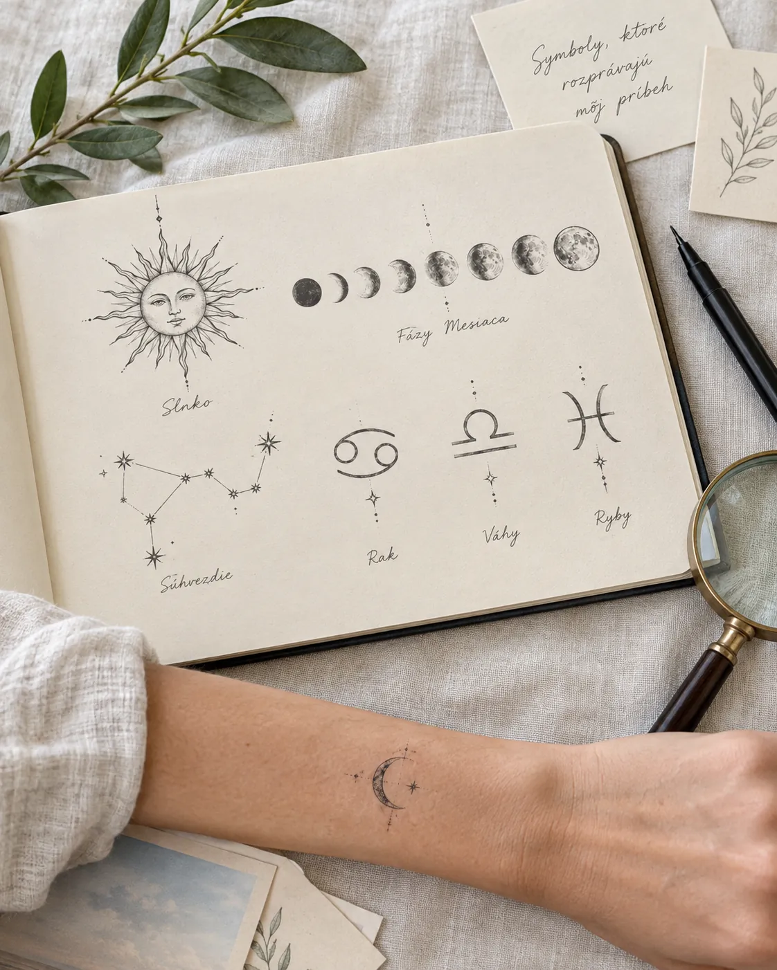 celestial tattoo consultation with zodiac sketches