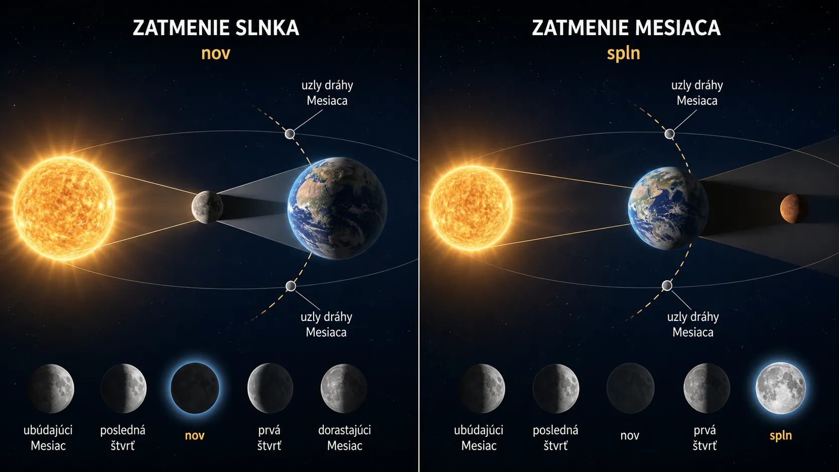 solar and lunar eclipse alignment with Moon phases