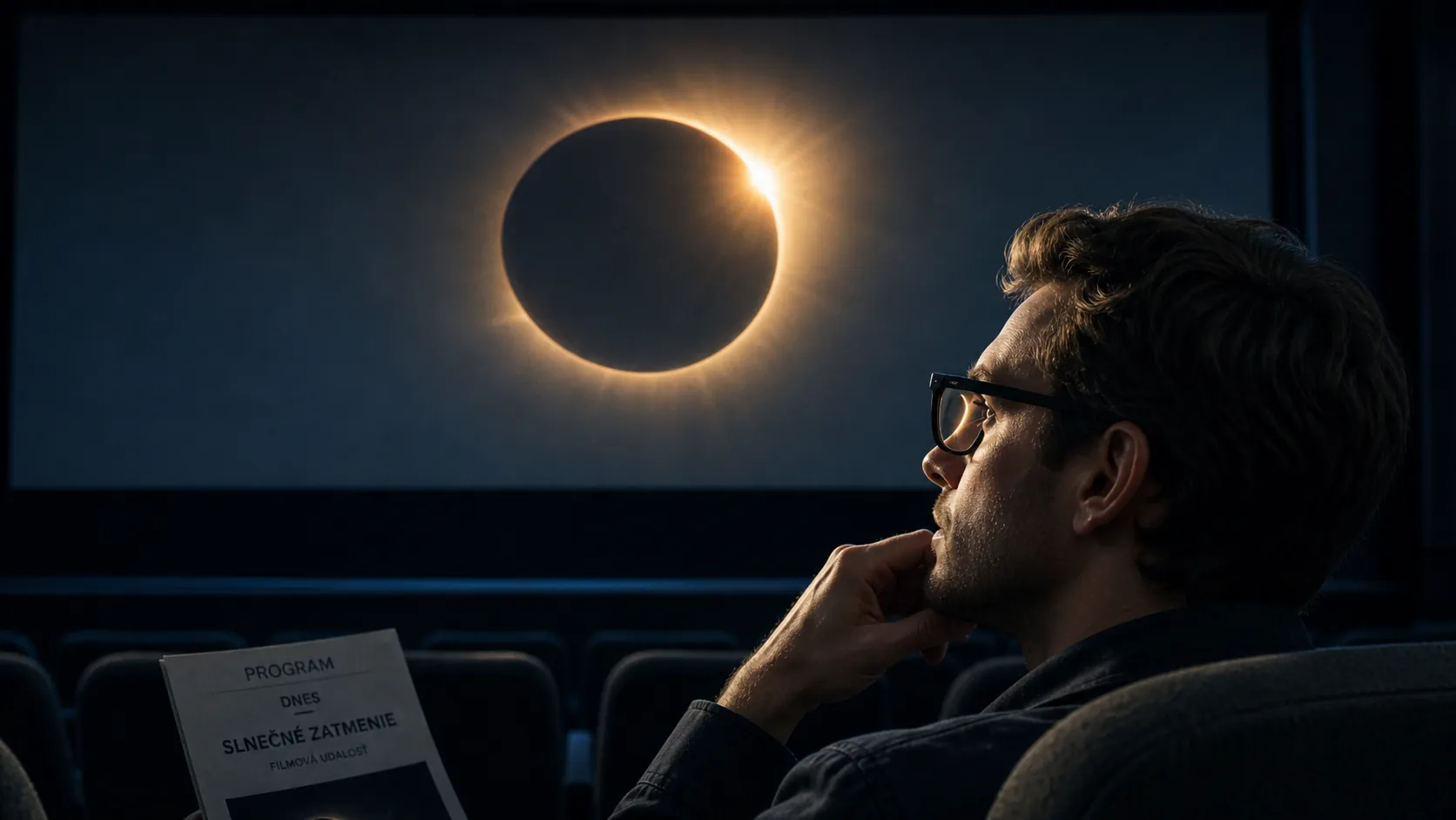 solar eclipse reflected in a cinema screen