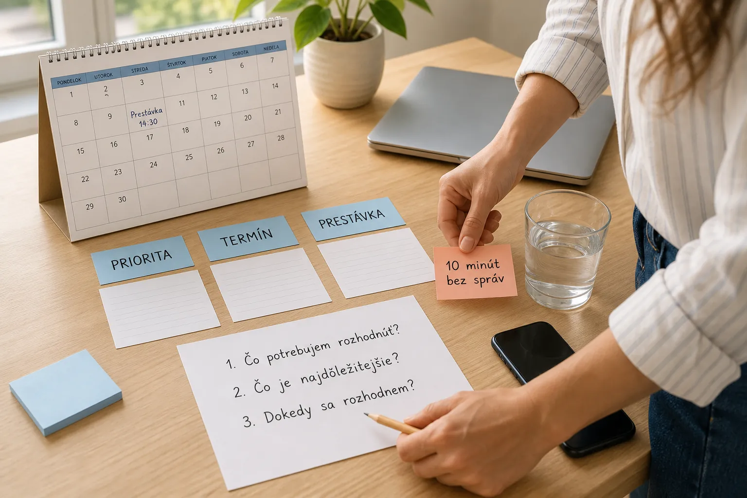 person creating a simple weekly decision plan at a bright desk