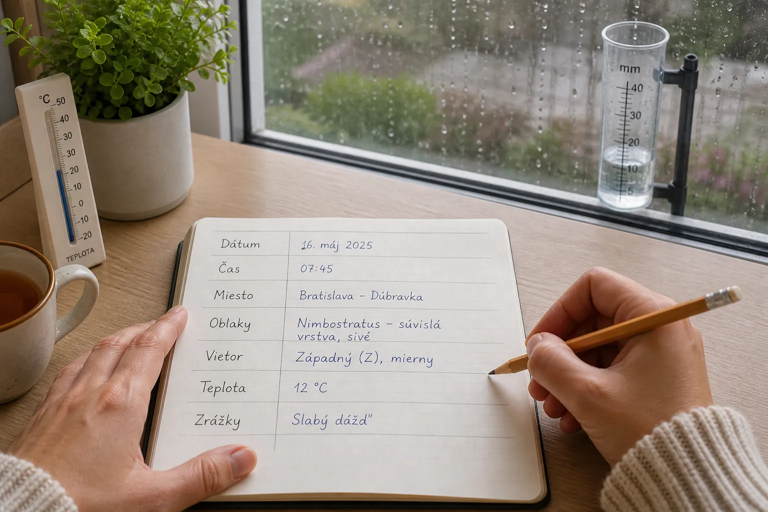modern weather observation journal beside a window