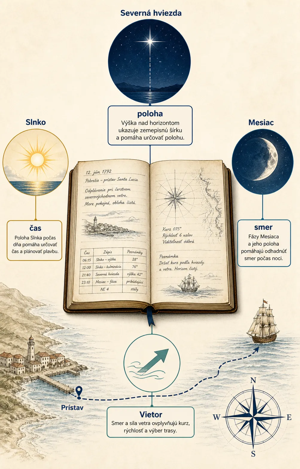 historical travel journal with celestial navigation notes