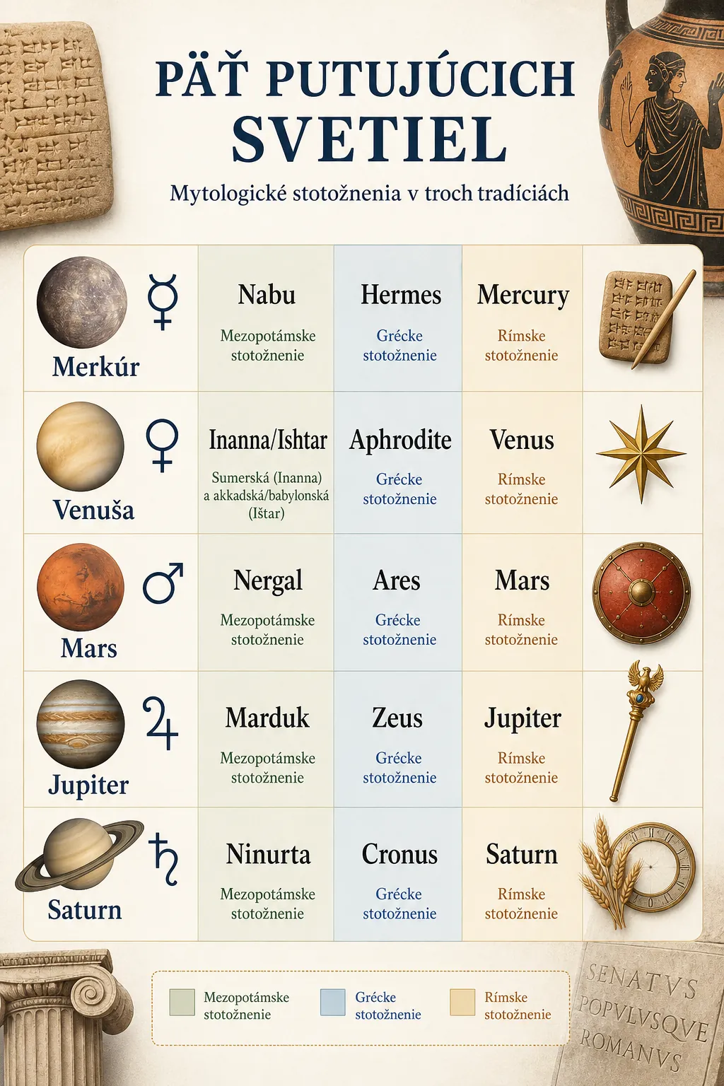 five planets and their ancient mythological associations